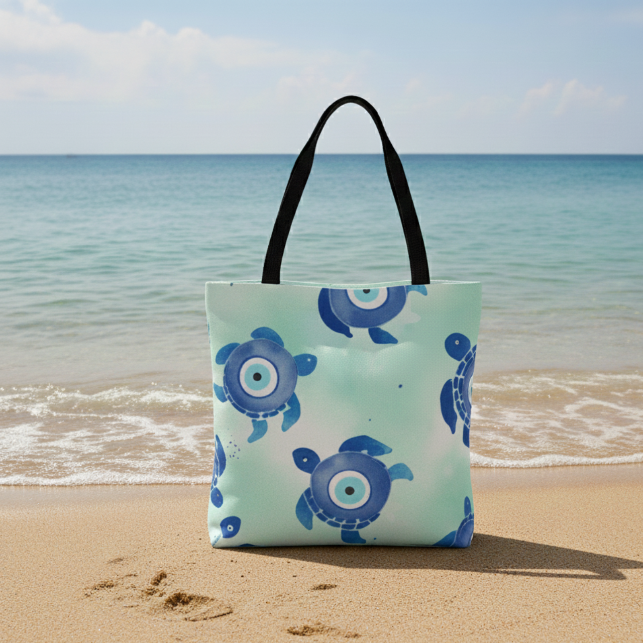 Sea Turtle Evil Eye Tote Bag | Beach Tote | Coastal Protection Bag | Ocean Lover Gift | Summer Beach Bag | Reusable Fabric Tote product thumbnail image Sea Turtle Evil Eye Tote Bag | Beach Tote | Coastal Protection Bag | Ocean Lover Gift | Summer Beach Bag | Reusable Fabric Tote product thumbnail image