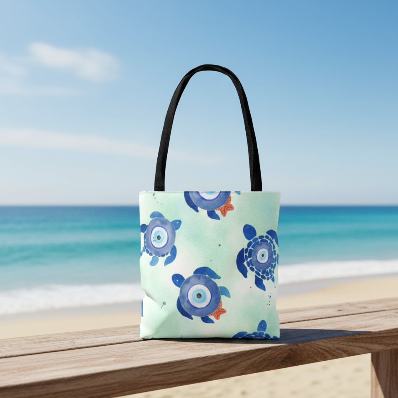 Sea Turtle Evil Eye Tote Bag | Beach Tote | Coastal Protection Bag | Ocean Lover Gift | Summer Beach Bag | Reusable Fabric Tote product thumbnail image Sea Turtle Evil Eye Tote Bag | Beach Tote | Coastal Protection Bag | Ocean Lover Gift | Summer Beach Bag | Reusable Fabric Tote product thumbnail image