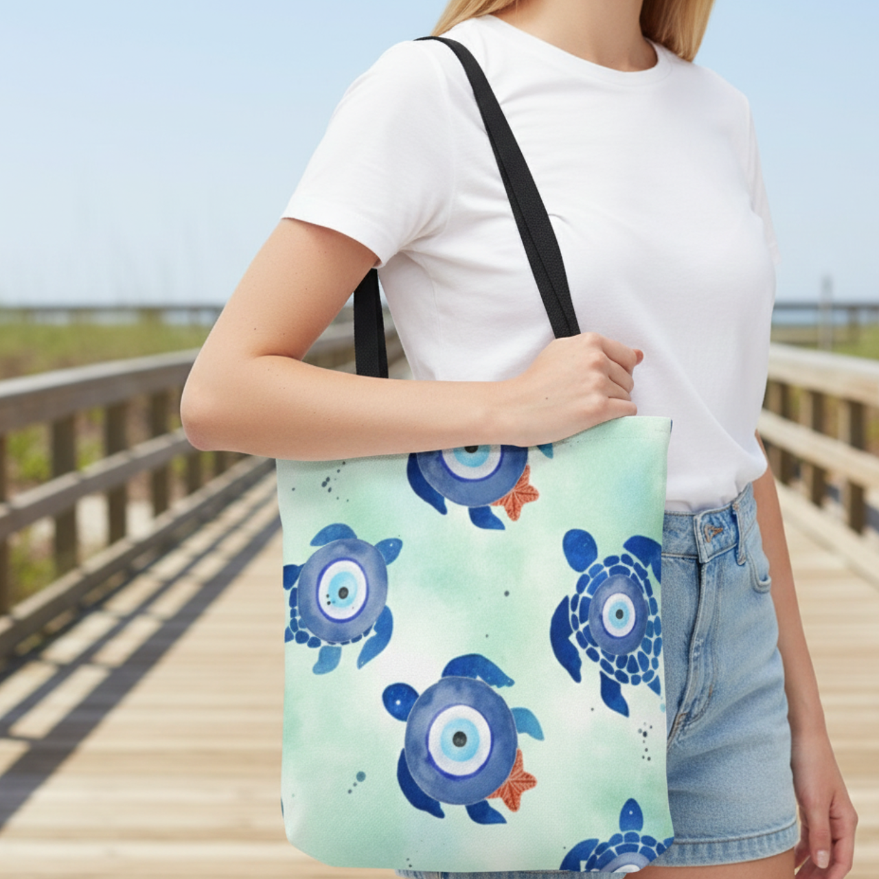 Sea Turtle Evil Eye Tote Bag | Beach Tote | Coastal Protection Bag | Ocean Lover Gift | Summer Beach Bag | Reusable Fabric Tote product thumbnail image Sea Turtle Evil Eye Tote Bag | Beach Tote | Coastal Protection Bag | Ocean Lover Gift | Summer Beach Bag | Reusable Fabric Tote product thumbnail image
