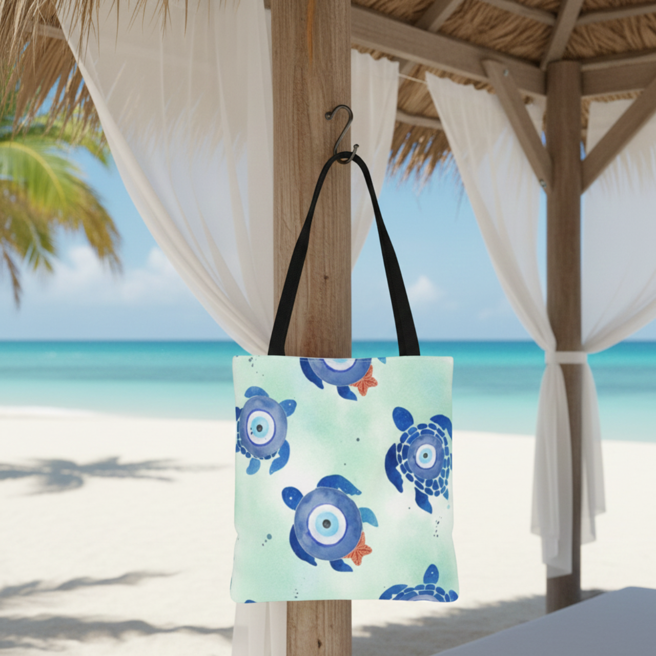 Sea Turtle Evil Eye Tote Bag | Beach Tote | Coastal Protection Bag | Ocean Lover Gift | Summer Beach Bag | Reusable Fabric Tote product thumbnail image Sea Turtle Evil Eye Tote Bag | Beach Tote | Coastal Protection Bag | Ocean Lover Gift | Summer Beach Bag | Reusable Fabric Tote product thumbnail image