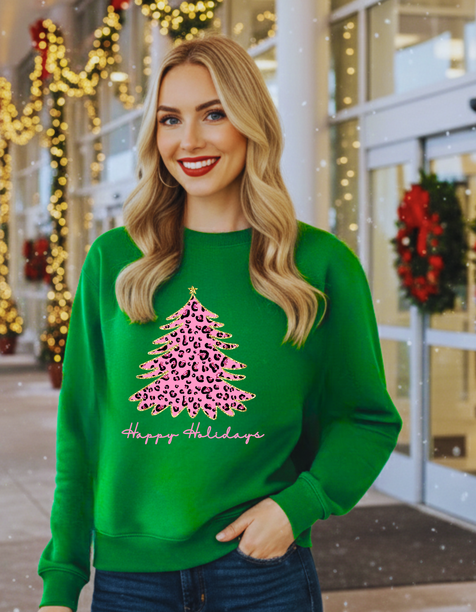 Happy Holidays Pinkmas Sweatshirt — Pink Leopard Christmas Tree  product thumbnail image