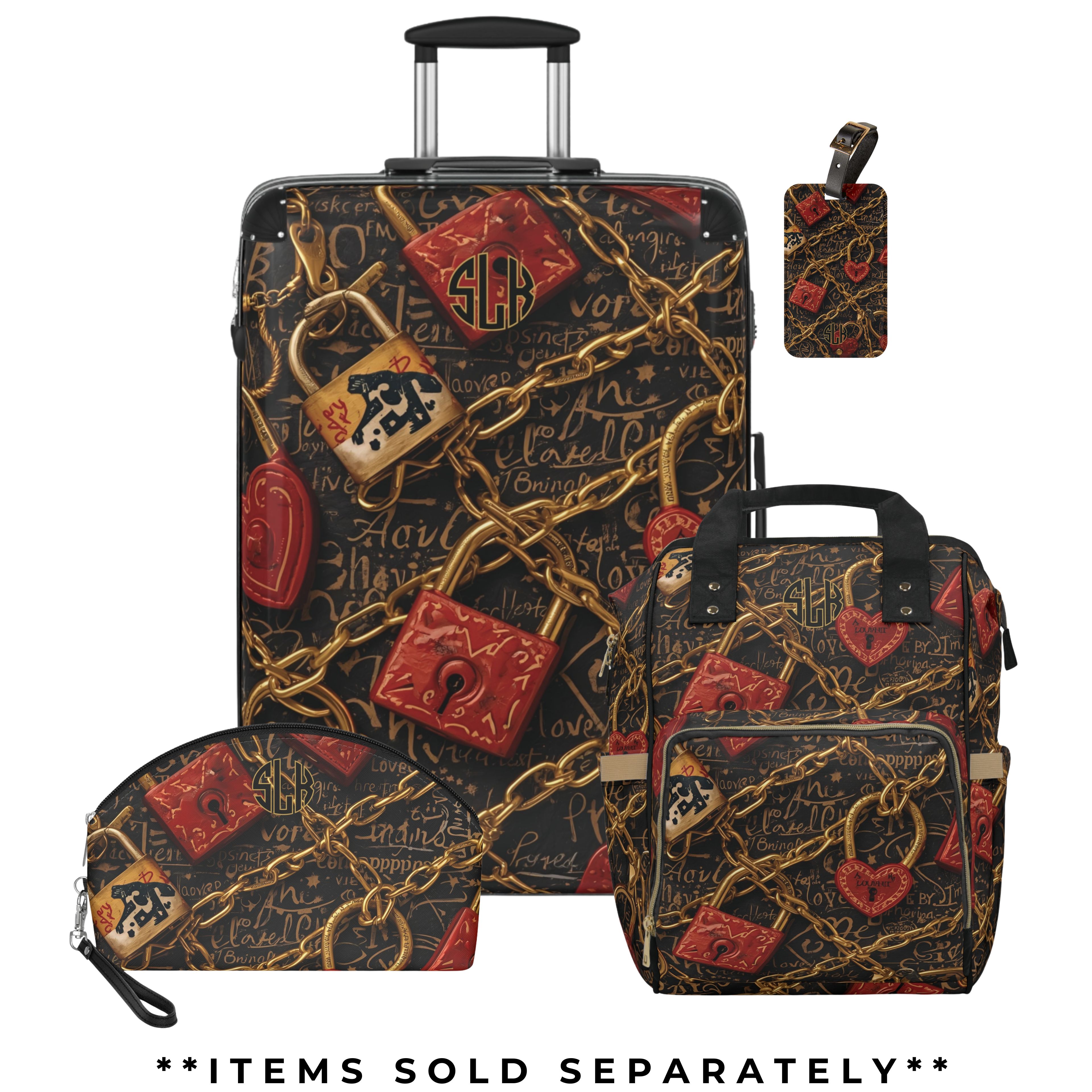 Monogram Suitcase with 360 Degree Swivel and Built-In Lock | Chain of Hearts Collection product thumbnail image Monogram Suitcase with 360 Degree Swivel and Built-In Lock | Chain of Hearts Collection product thumbnail image