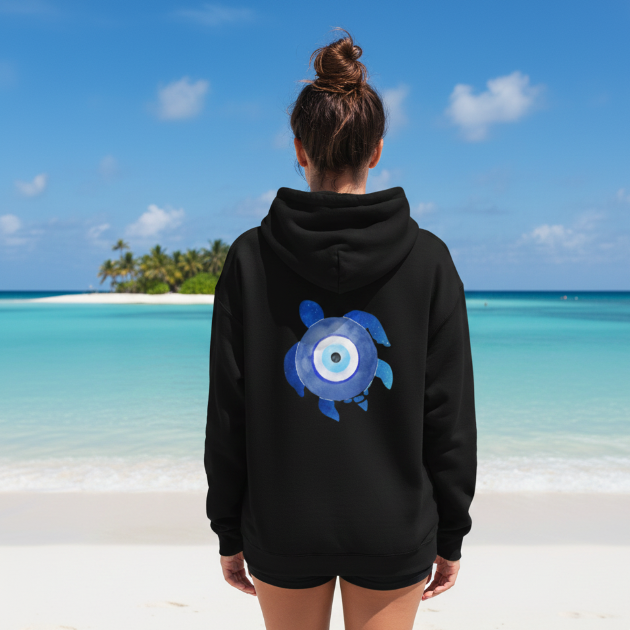 Sea Turtle Evil Eye Sweatshirt | Beachy Protection Hoodie | Coastal Aesthetic Pullover | Ocean Vibes Crewneck | Boho Beach Top product thumbnail image