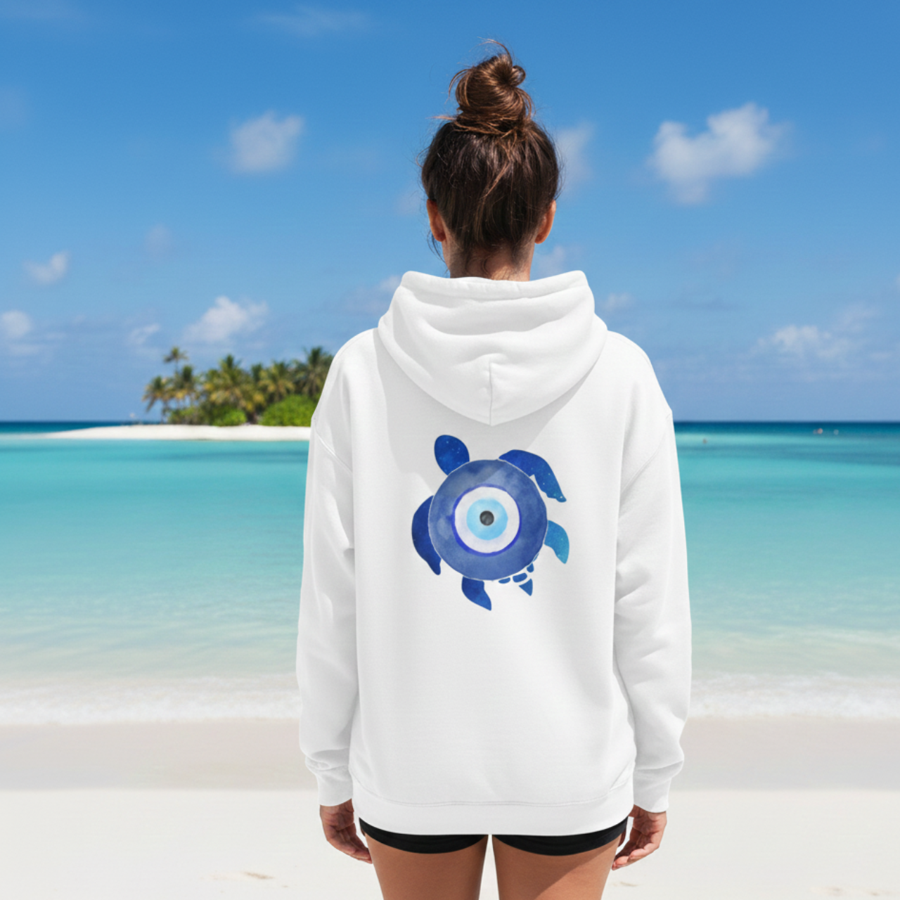 Sea Turtle Evil Eye Sweatshirt | Beachy Protection Hoodie | Coastal Aesthetic Pullover | Ocean Vibes Crewneck | Boho Beach Top product thumbnail image