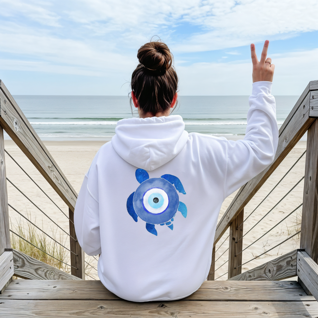 Sea Turtle Evil Eye Sweatshirt | Beachy Protection Hoodie | Coastal Aesthetic Pullover | Ocean Vibes Crewneck | Boho Beach Top product thumbnail image