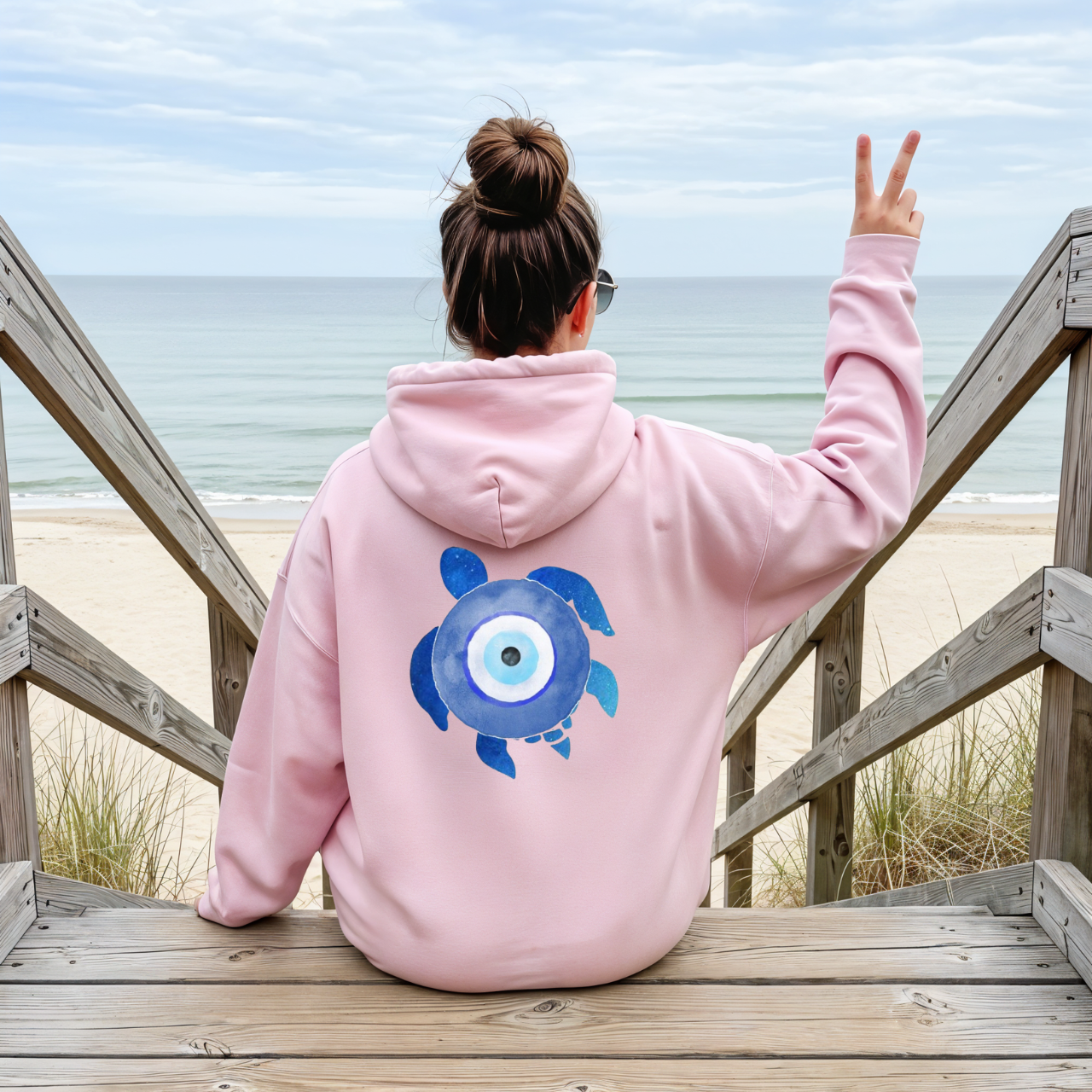 Sea Turtle Evil Eye Sweatshirt | Beachy Protection Hoodie | Coastal Aesthetic Pullover | Ocean Vibes Crewneck | Boho Beach Top product thumbnail image