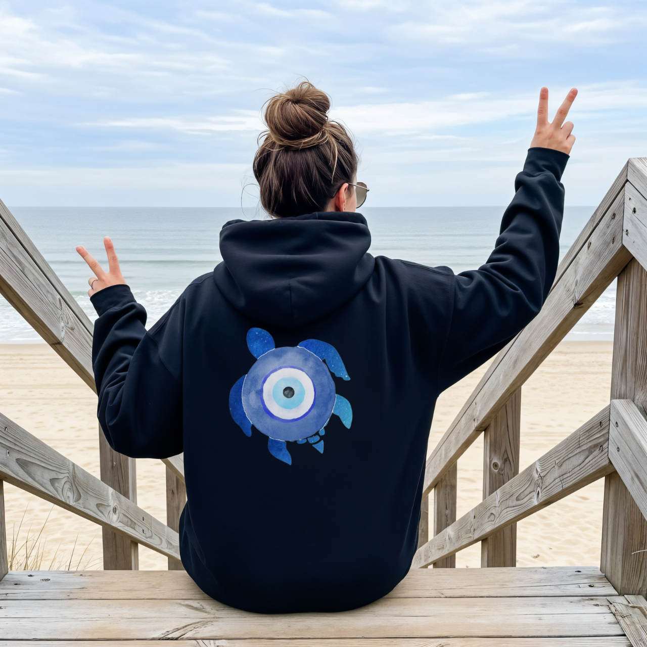 Sea Turtle Evil Eye Sweatshirt | Beachy Protection Hoodie | Coastal Aesthetic Pullover | Ocean Vibes Crewneck | Boho Beach Top product thumbnail image