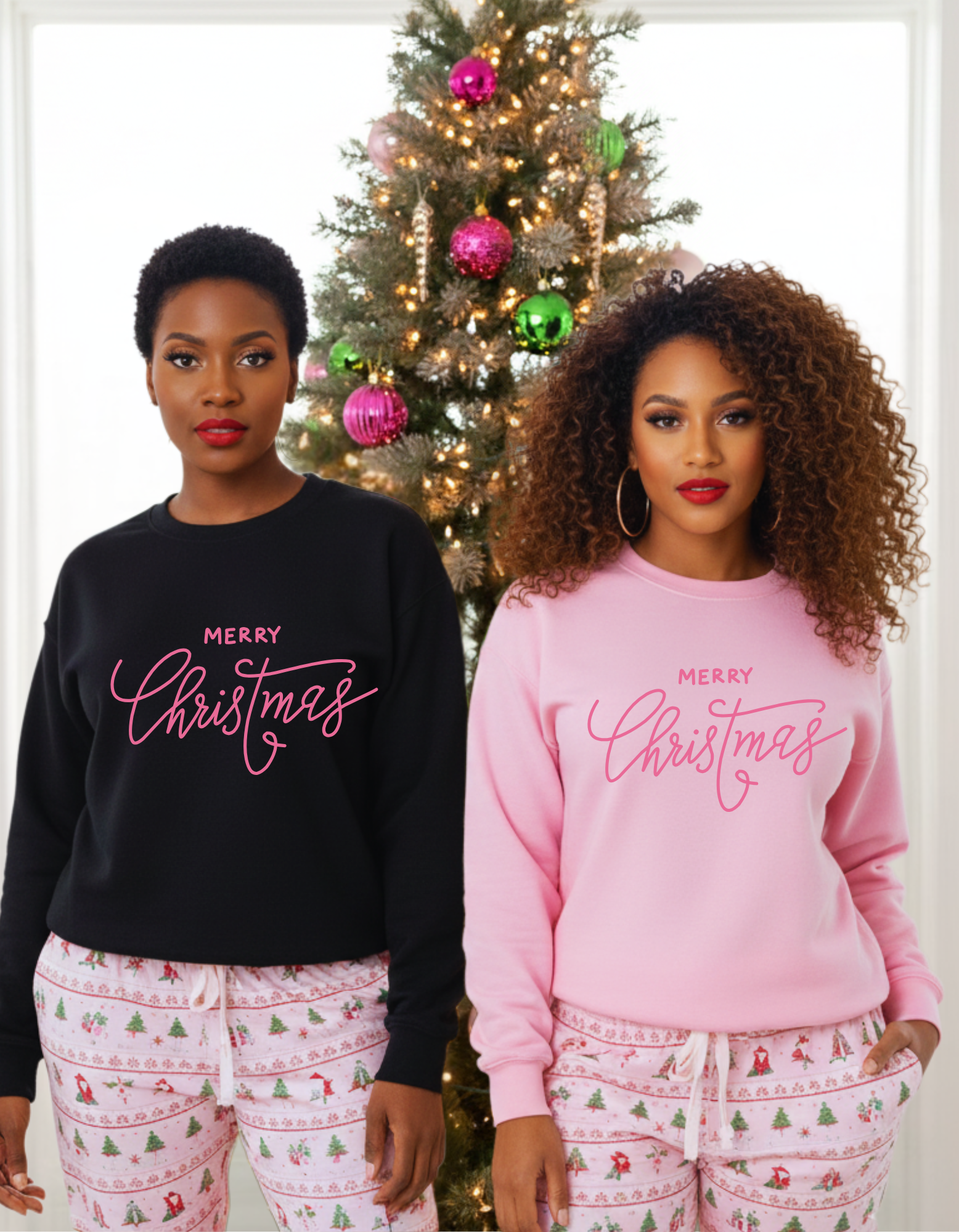 Christmas Crewneck Sweatshirt — "Merry Christmas" Script with Festive Confetti