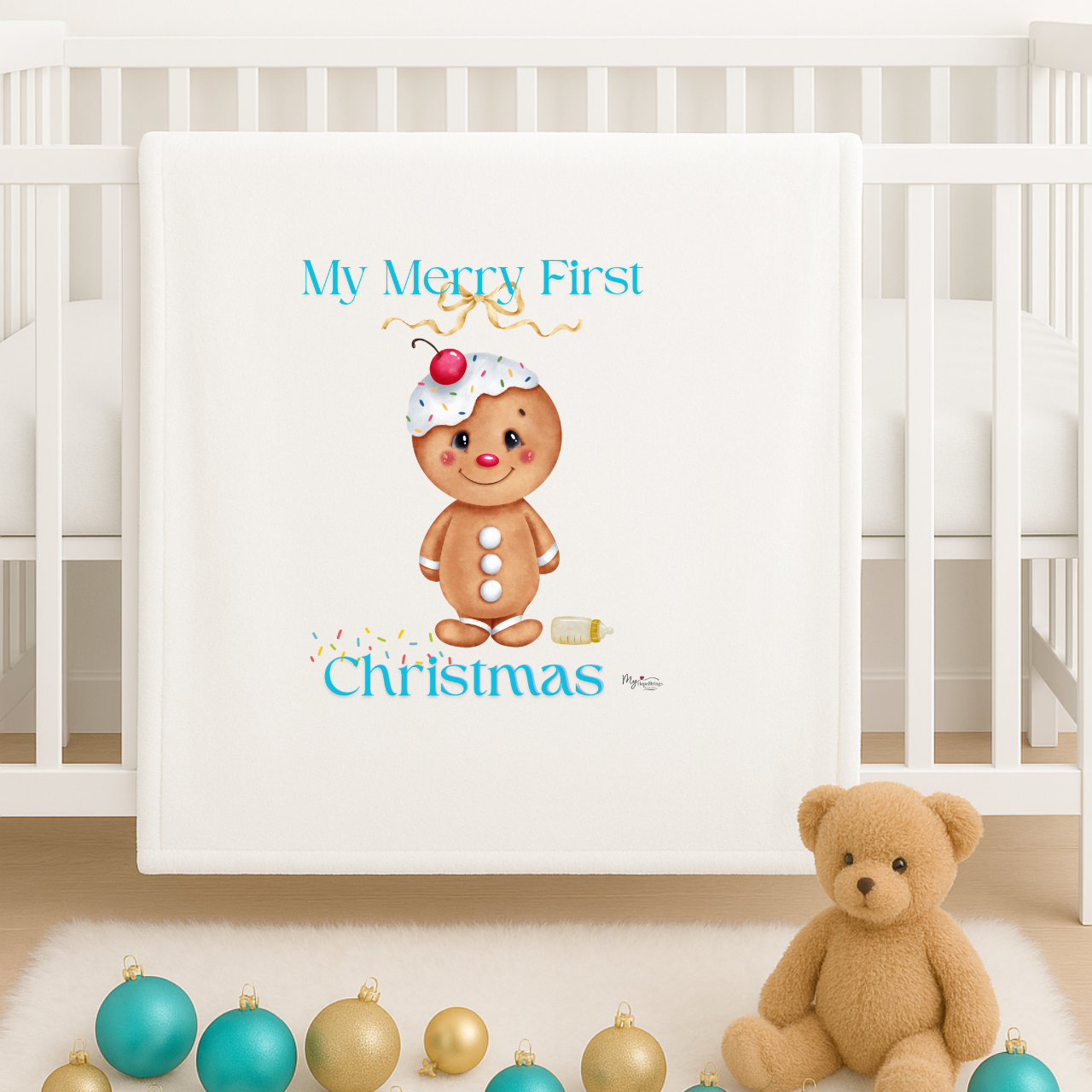 My Merry First Christmas Gingerbread Baby Blanket – Personalized Velveteen Plush Keepsake My Merry First Christmas Gingerbread Baby Blanket – Personalized Velveteen Plush Keepsake