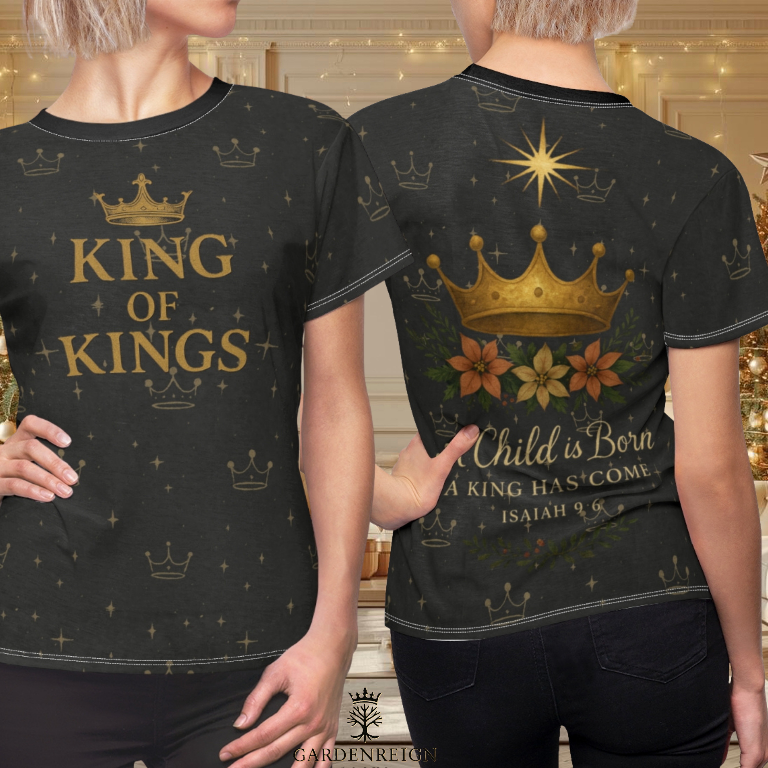 King of Kings Christmas Shirt • Women’s AOP Christian Tee • Vintage Storybook Nativity Shirt • Jesus Is King Holiday Shirt • Faith Gift for Her product thumbnail image King of Kings Christmas Shirt • Women’s AOP Christian Tee • Vintage Storybook Nativity Shirt • Jesus Is King Holiday Shirt • Faith Gift for Her product thumbnail image