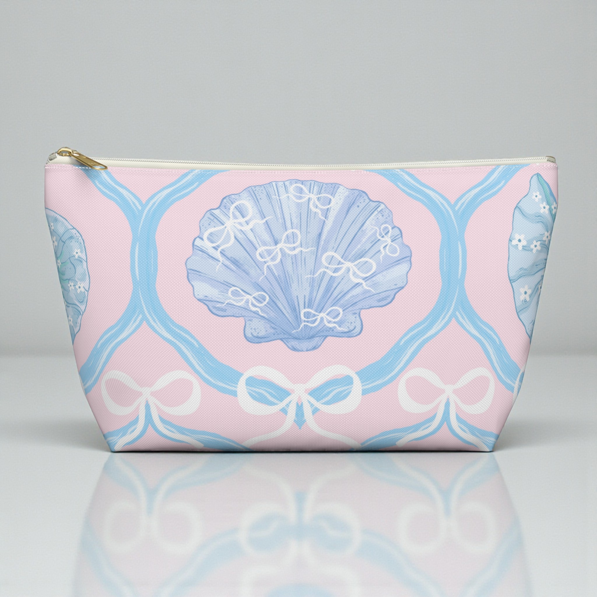 Coastal Shell Makeup Bag, Coquette Bow Pouch, Pastel Pink Beach Cosmetic Bag, Seashell Toile Zipper Bag, Ocean Lover Gift product thumbnail image Coastal Shell Makeup Bag, Coquette Bow Pouch, Pastel Pink Beach Cosmetic Bag, Seashell Toile Zipper Bag, Ocean Lover Gift product thumbnail image