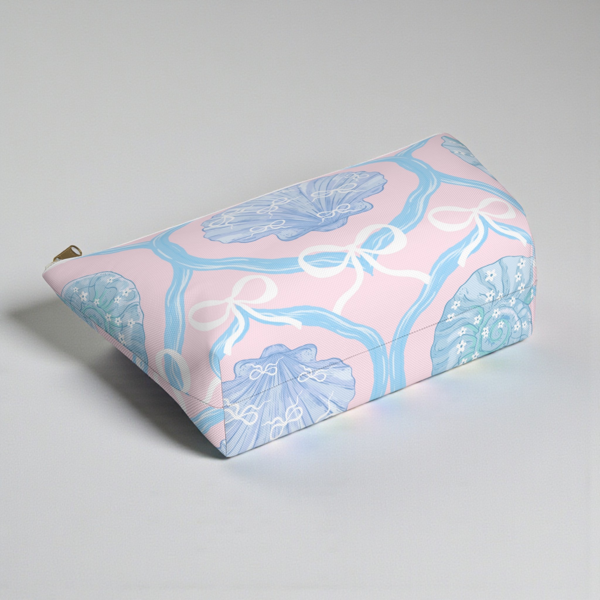 Coastal Shell Makeup Bag, Coquette Bow Pouch, Pastel Pink Beach Cosmetic Bag, Seashell Toile Zipper Bag, Ocean Lover Gift product thumbnail image Coastal Shell Makeup Bag, Coquette Bow Pouch, Pastel Pink Beach Cosmetic Bag, Seashell Toile Zipper Bag, Ocean Lover Gift product thumbnail image