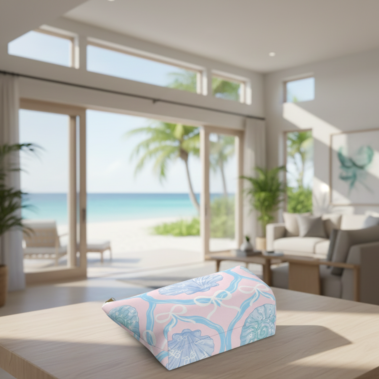 Coastal Shell Makeup Bag, Coquette Bow Pouch, Pastel Pink Beach Cosmetic Bag, Seashell Toile Zipper Bag, Ocean Lover Gift product thumbnail image Coastal Shell Makeup Bag, Coquette Bow Pouch, Pastel Pink Beach Cosmetic Bag, Seashell Toile Zipper Bag, Ocean Lover Gift product thumbnail image