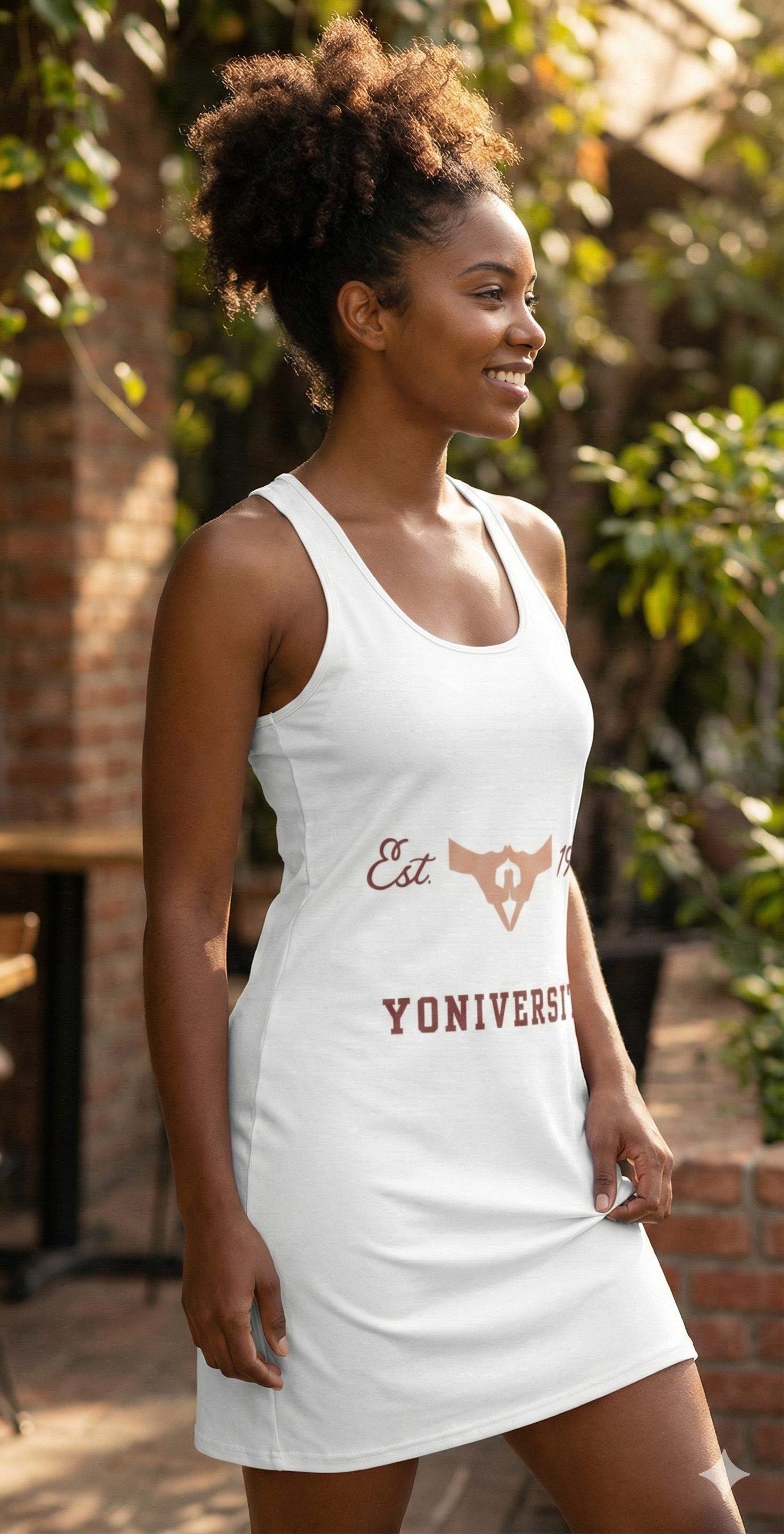 Yoniversity Racerback Dress — Feminine Collegiate Graphic Summer Dress Yoniversity Racerback Dress — Feminine Collegiate Graphic Summer Dress