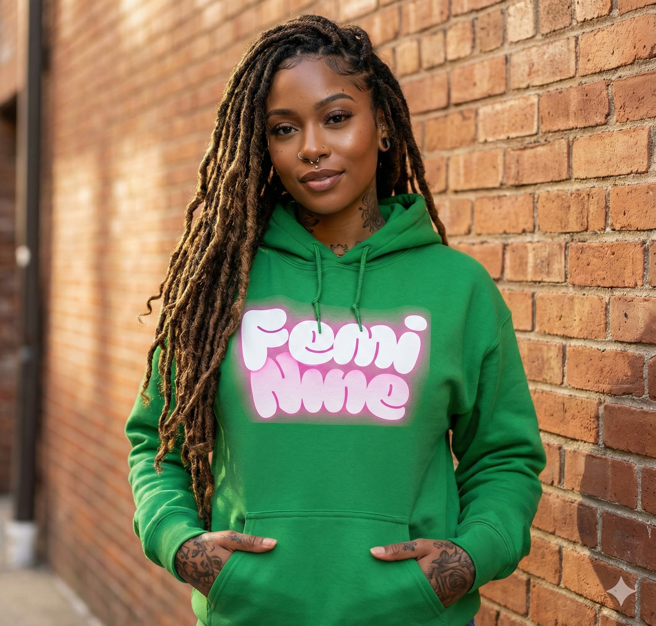 Feminine Pink Bubble Script Hoodie — 'Femi' Cute Pastel Streetwear Sweatshirt