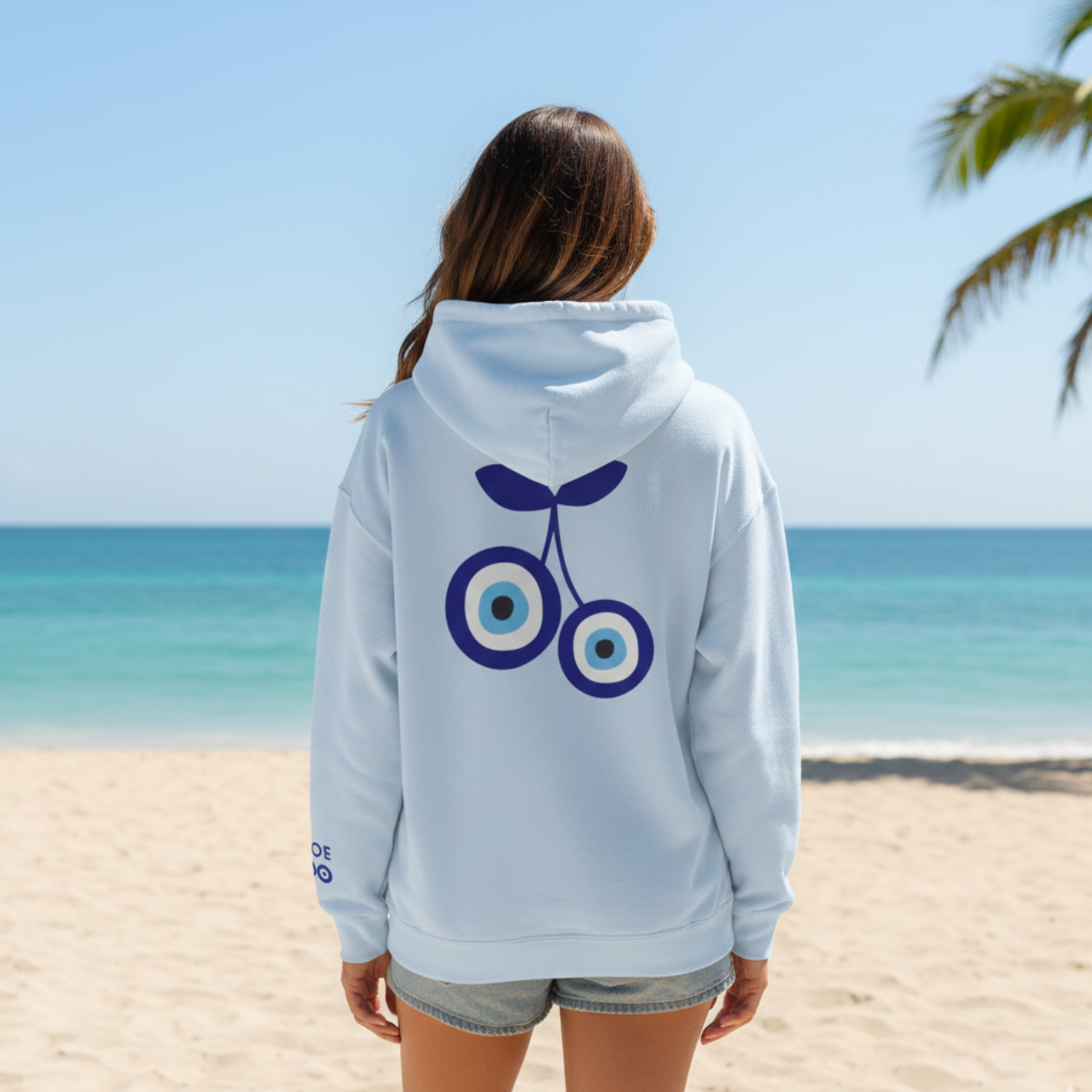 Personalized Cherry Evil Eye Hoodie I Custom Name Sleeve Sweatshirt, Beachy Protection Graphic Sweatshirt, Unisex Coastal Hoodie product thumbnail image Personalized Cherry Evil Eye Hoodie I Custom Name Sleeve Sweatshirt, Beachy Protection Graphic Sweatshirt, Unisex Coastal Hoodie product thumbnail image