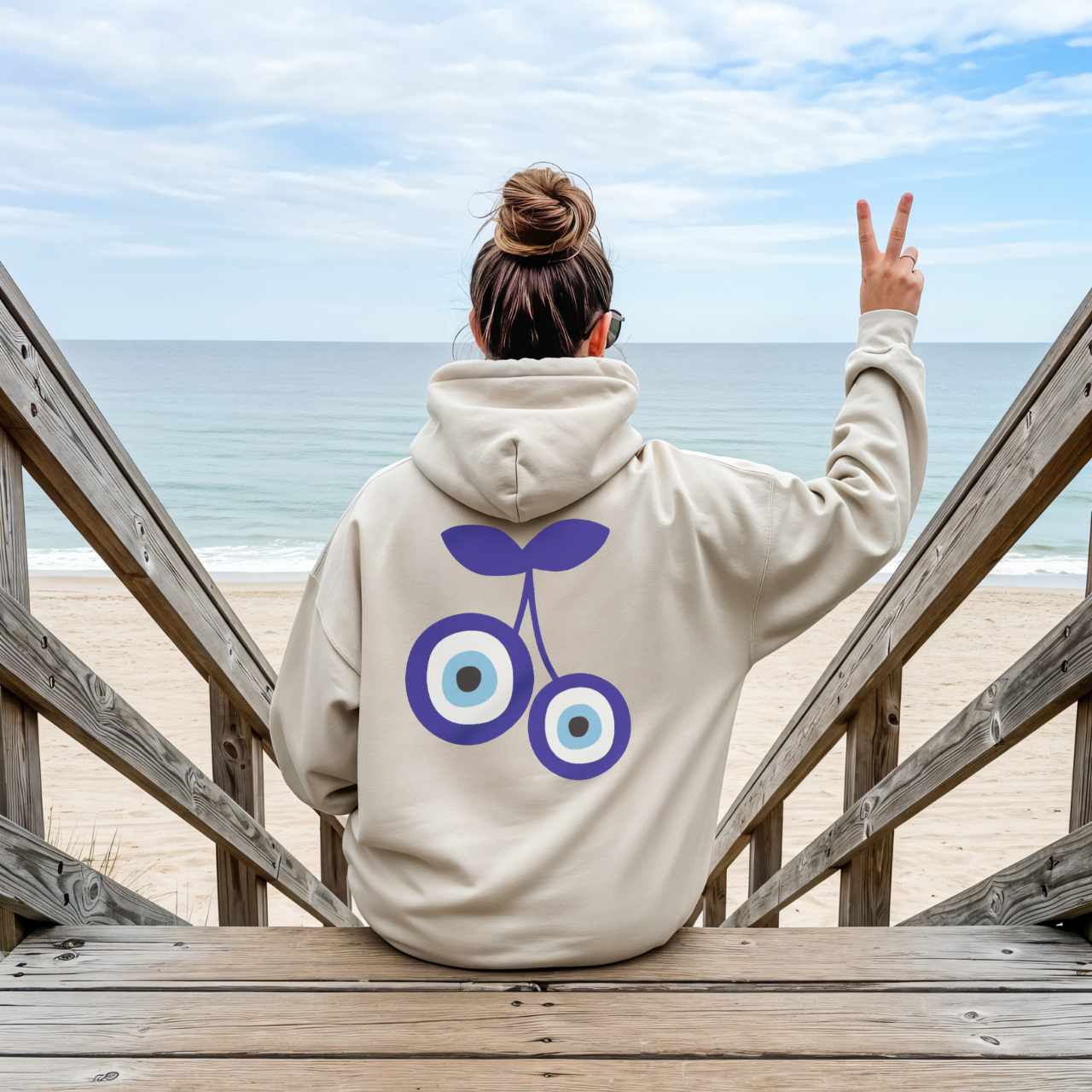 Personalized Cherry Evil Eye Hoodie I Custom Name Sleeve Sweatshirt, Beachy Protection Graphic Sweatshirt, Unisex Coastal Hoodie product thumbnail image Personalized Cherry Evil Eye Hoodie I Custom Name Sleeve Sweatshirt, Beachy Protection Graphic Sweatshirt, Unisex Coastal Hoodie product thumbnail image