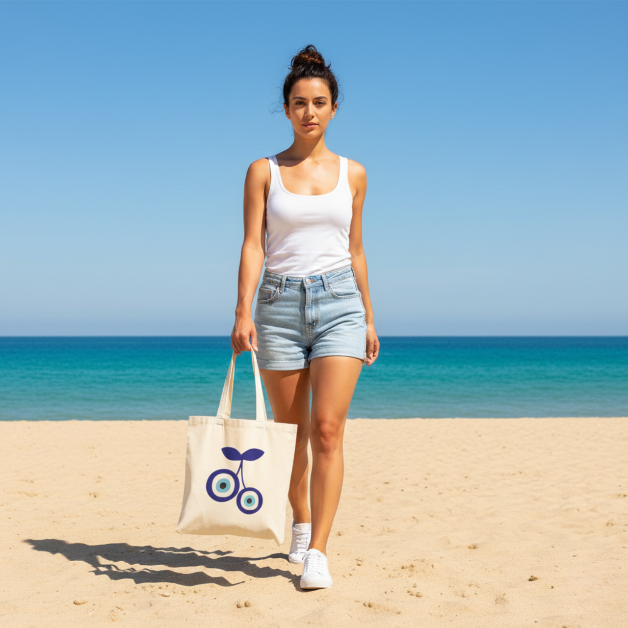 Cherry Evil Eye Tote Bag | Greek Nazar Cherry Canvas Bag | Blue Evil Eye Shopper | Beach Tote | Reusable Grocery Bag | Cute Protection Gift product thumbnail image Cherry Evil Eye Tote Bag | Greek Nazar Cherry Canvas Bag | Blue Evil Eye Shopper | Beach Tote | Reusable Grocery Bag | Cute Protection Gift product thumbnail image