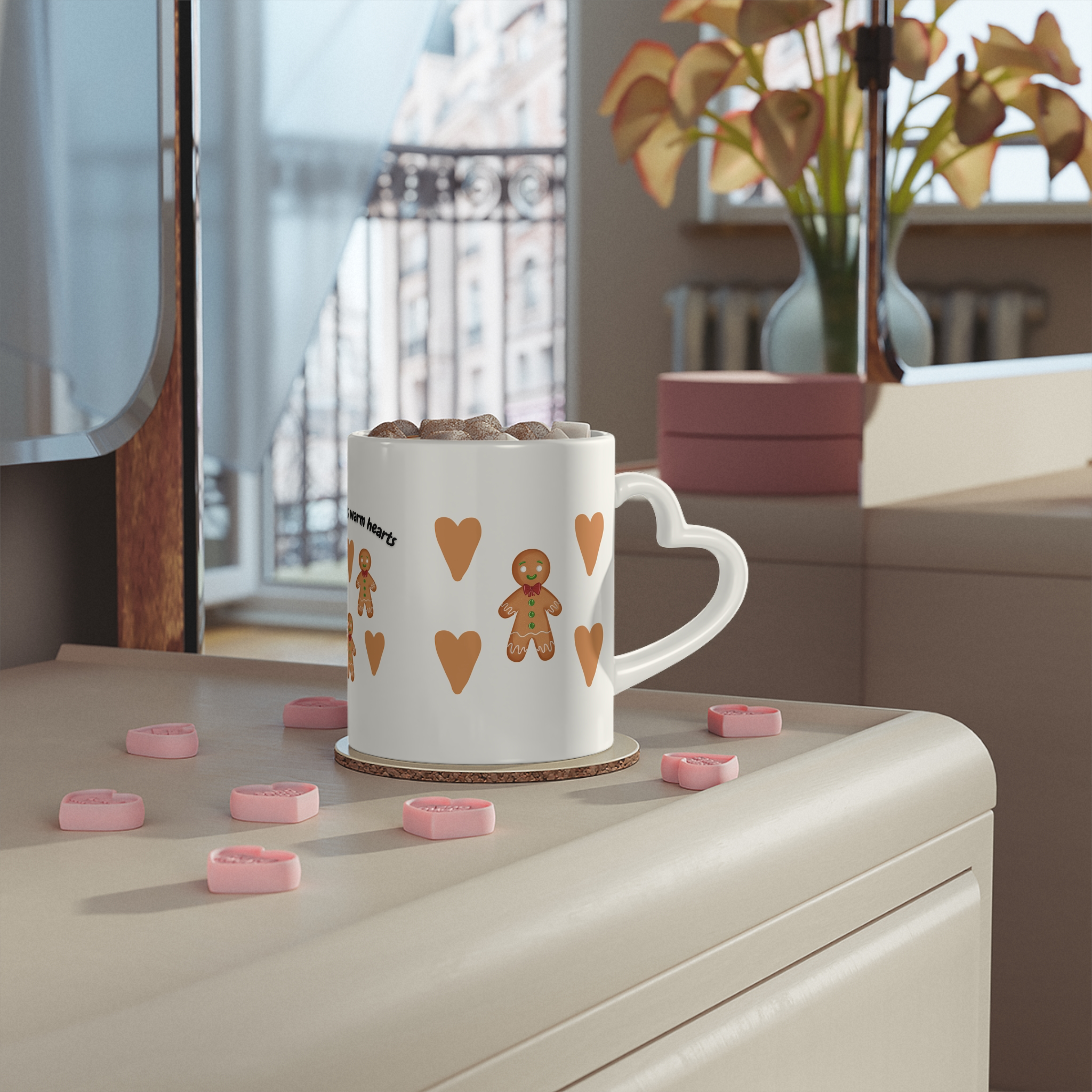 Gingerbread Hearts Coffee Mug - "Sweet Treats, Warm Hearts" Holiday Ceramic Mug product thumbnail image