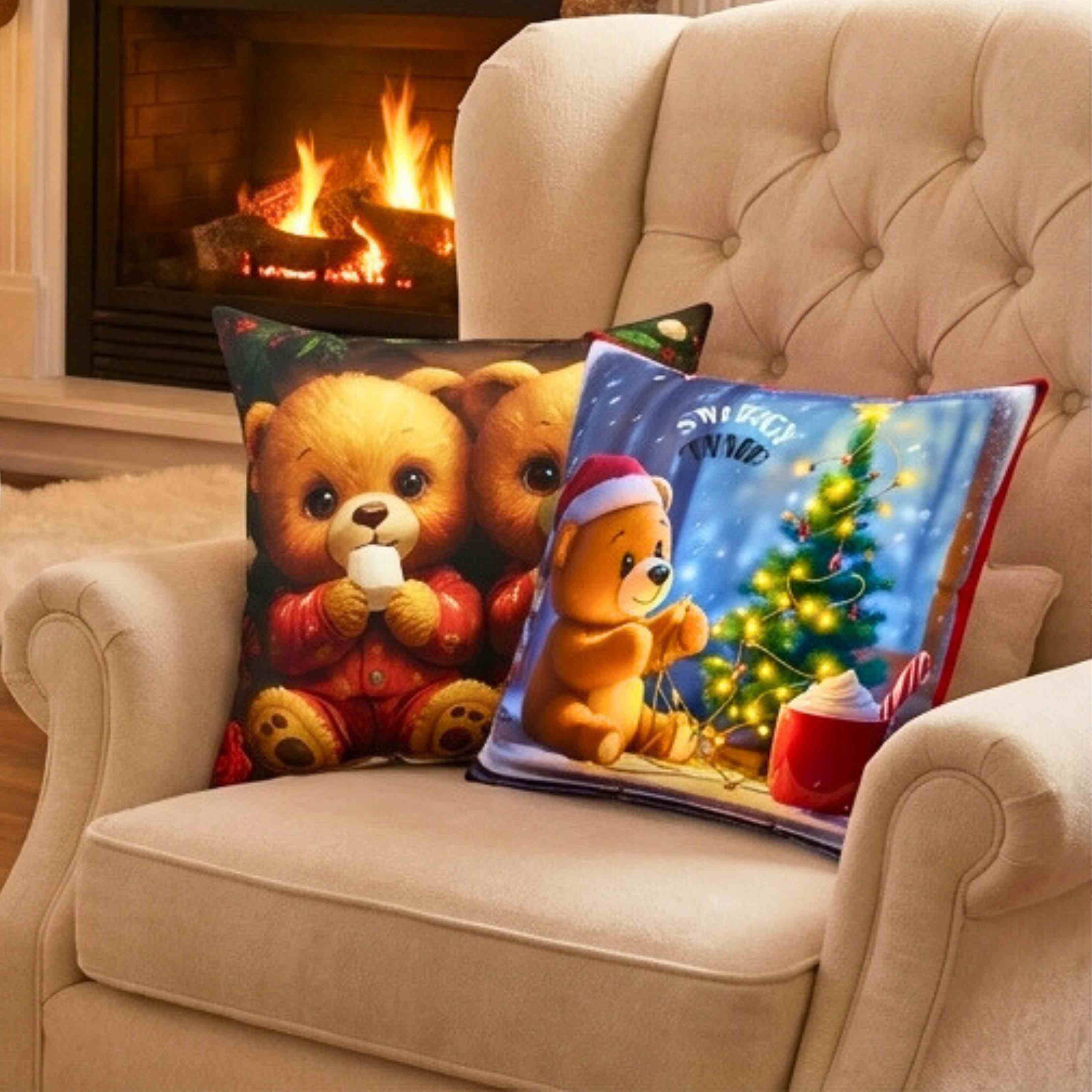 Cozy Christmas Bear Pillow, Holiday Decor, Cute Bear Cushion, Festive Home Accents, Seasonal Gift for Kids product thumbnail image