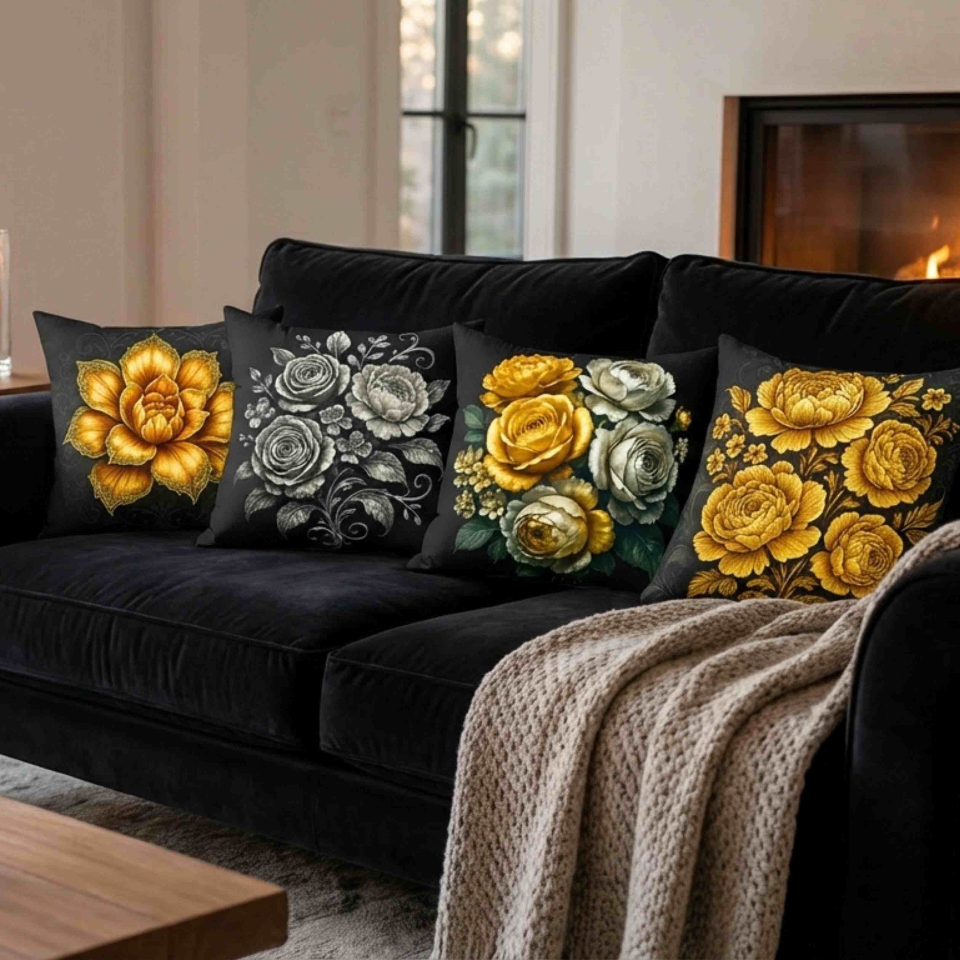 Golden Lotus Flower Pillow | Floral Decorative Throw Pillow, Botanical Home Decor product thumbnail image