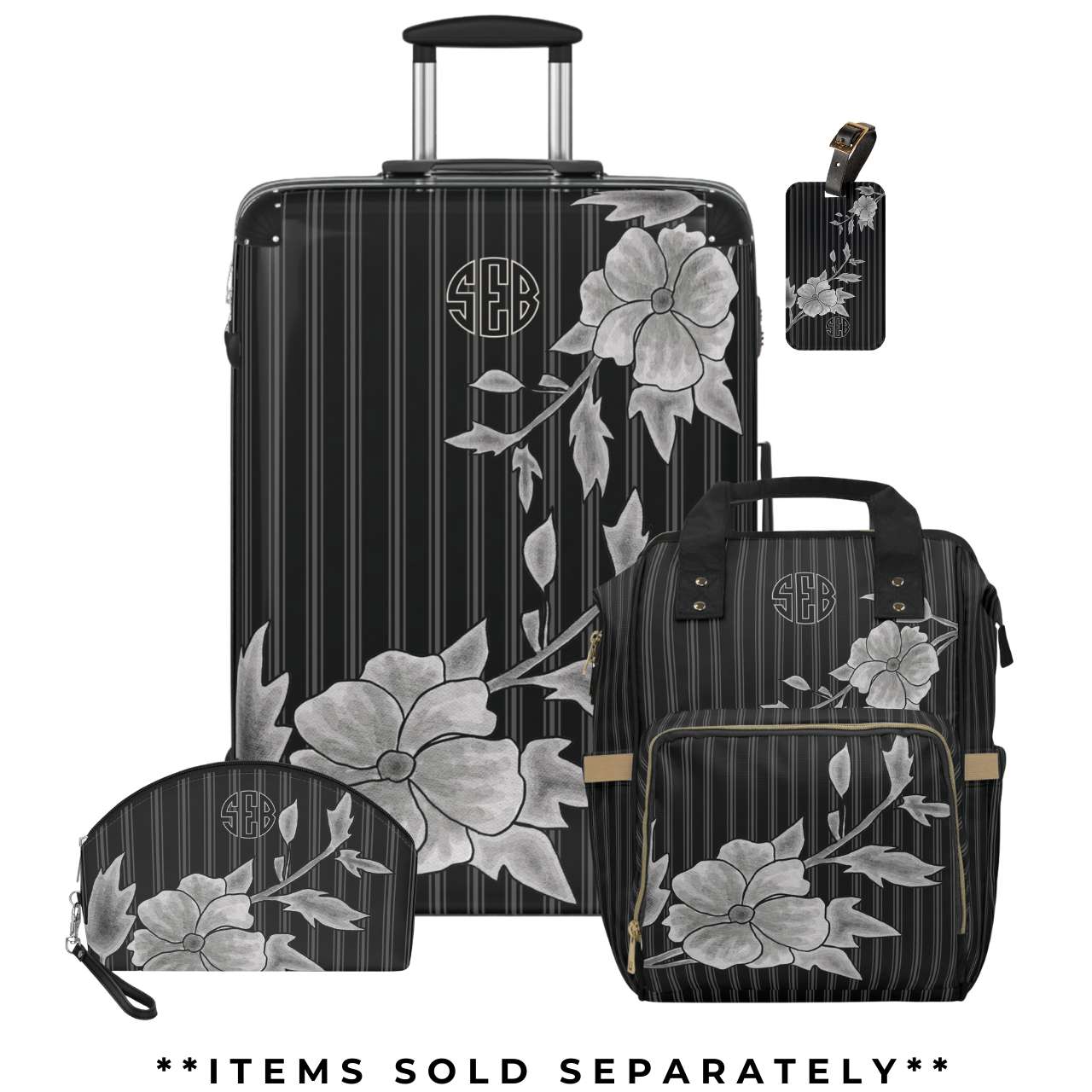 Nylon Multifunctional Backpack Carryon | Black Floral Pinstripe Collection product thumbnail image