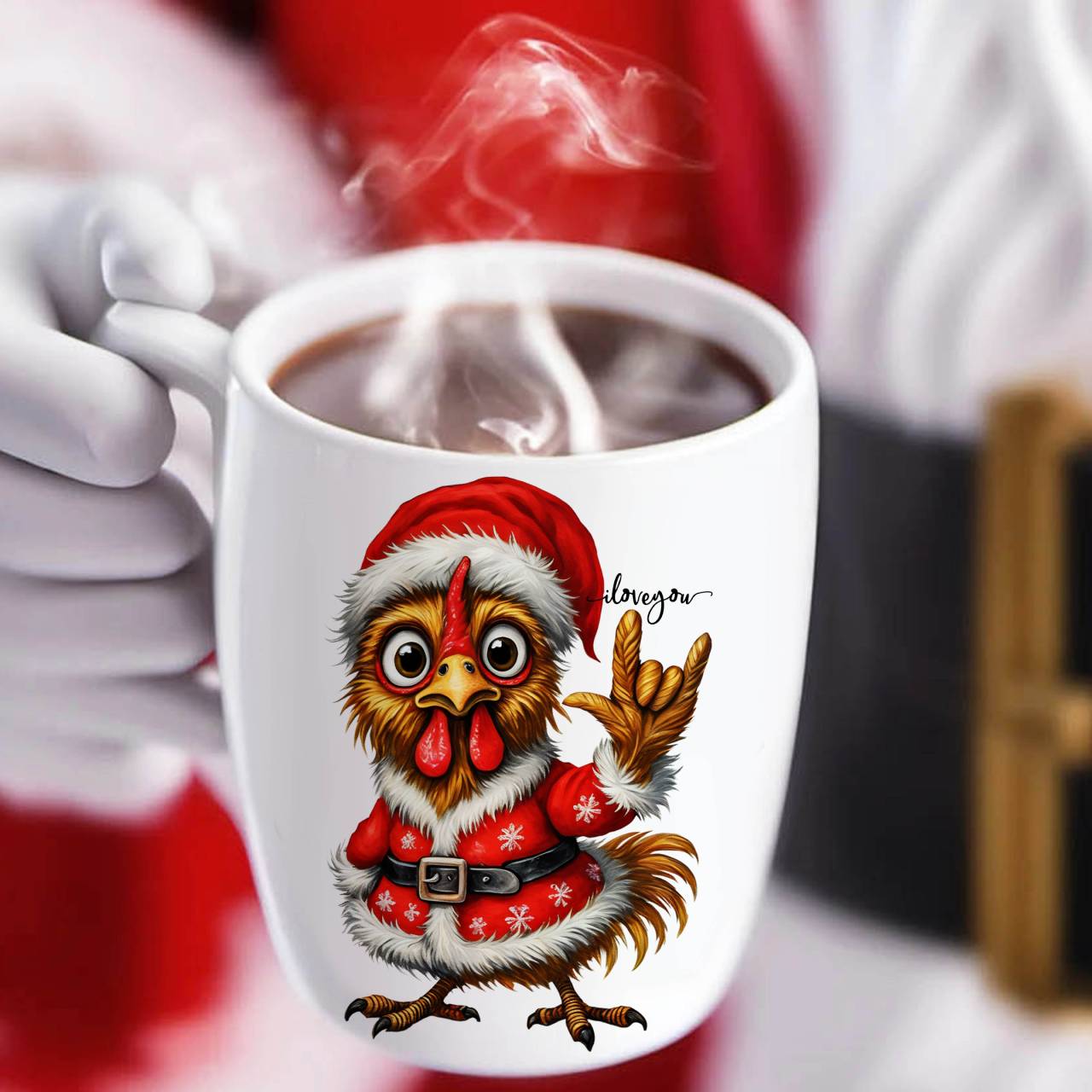 ASL ILY Christmas Rooster Ceramic Mug (11oz & 15oz) - American Sign Language I Love You Cute Santa Rooster Holiday Coffee Cup ASL ILY Christmas Rooster Ceramic Mug (11oz & 15oz) - American Sign Language I Love You Cute Santa Rooster Holiday Coffee Cup