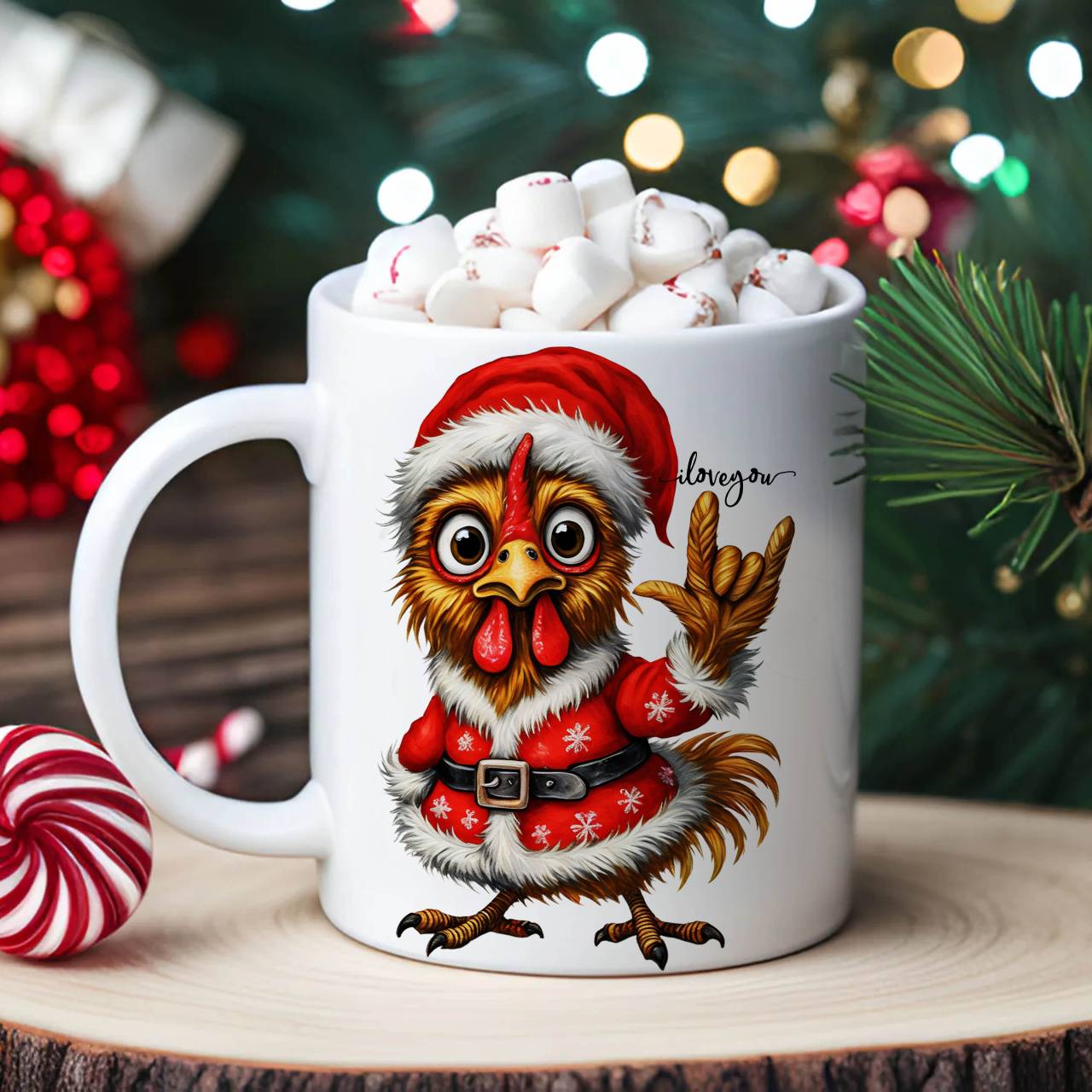 ASL ILY Christmas Rooster Ceramic Mug (11oz & 15oz) - American Sign Language I Love You Cute Santa Rooster Holiday Coffee Cup product thumbnail image ASL ILY Christmas Rooster Ceramic Mug (11oz & 15oz) - American Sign Language I Love You Cute Santa Rooster Holiday Coffee Cup product thumbnail image
