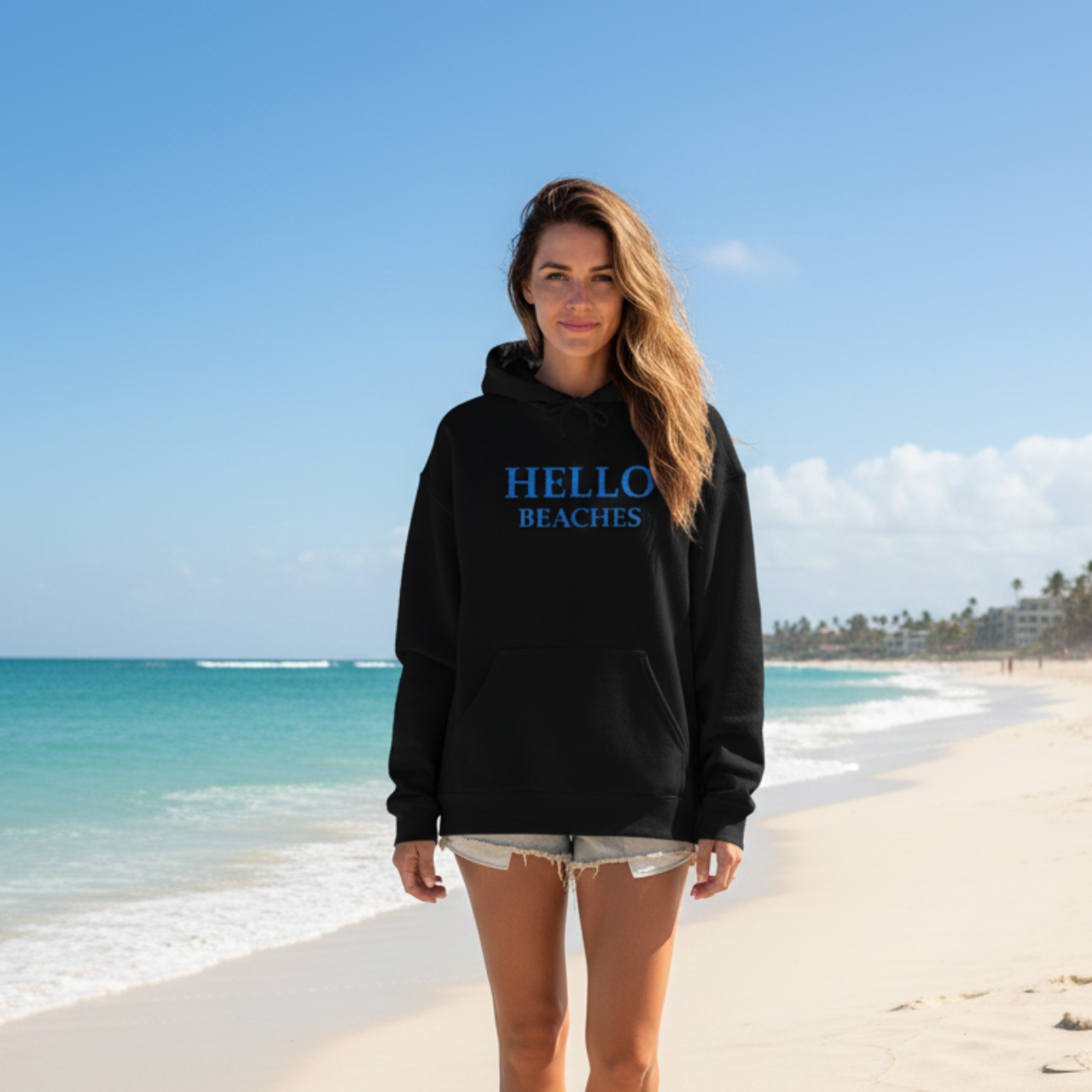 Hello Beaches Embroidered Sweatshirt | Beach Lover Crewneck | Coastal Aesthetic Sweatshirt | Beach Vibes Pullover | Summer Vacation Hoodie product thumbnail image