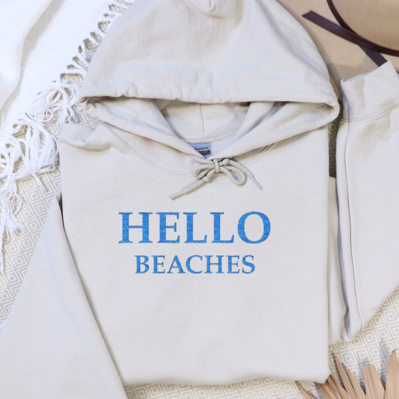 Hello Beaches Embroidered Sweatshirt | Beach Lover Crewneck | Coastal Aesthetic Sweatshirt | Beach Vibes Pullover | Summer Vacation Hoodie product thumbnail image
