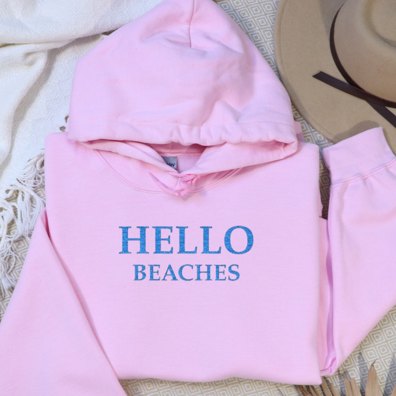 Hello Beaches Embroidered Sweatshirt | Beach Lover Crewneck | Coastal Aesthetic Sweatshirt | Beach Vibes Pullover | Summer Vacation Hoodie product thumbnail image