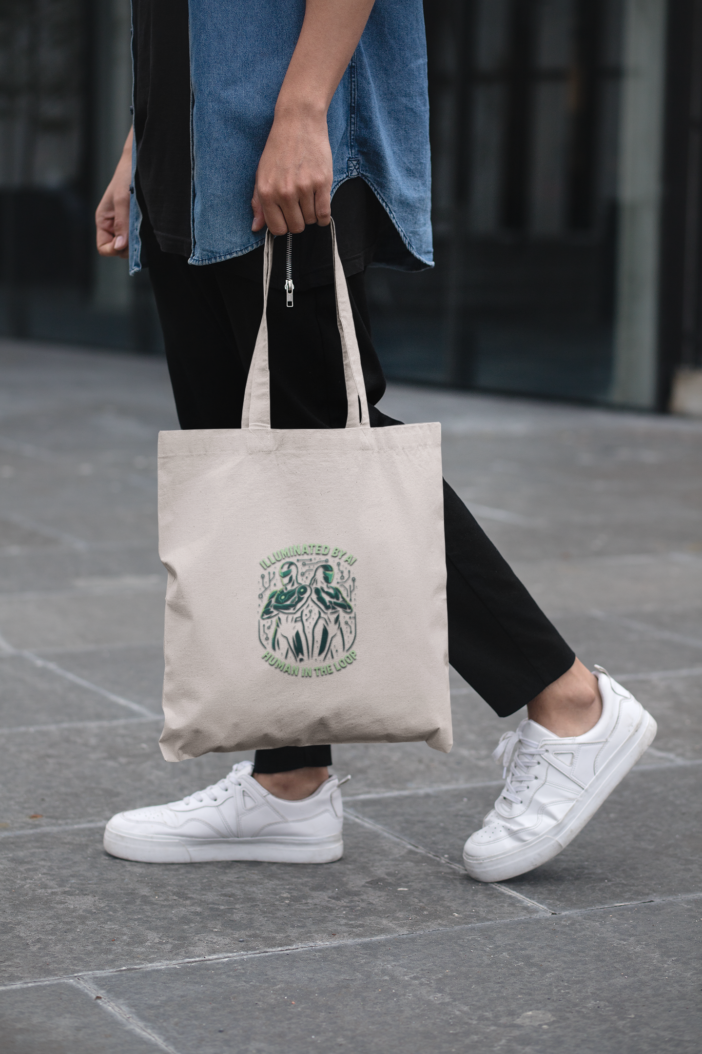 Dual Guardians of the Loop Tote — Soft Life Cotton-Canvas Tote Bag “Illuminated by AI: Human in the Loop” (Dual Edition) product thumbnail image