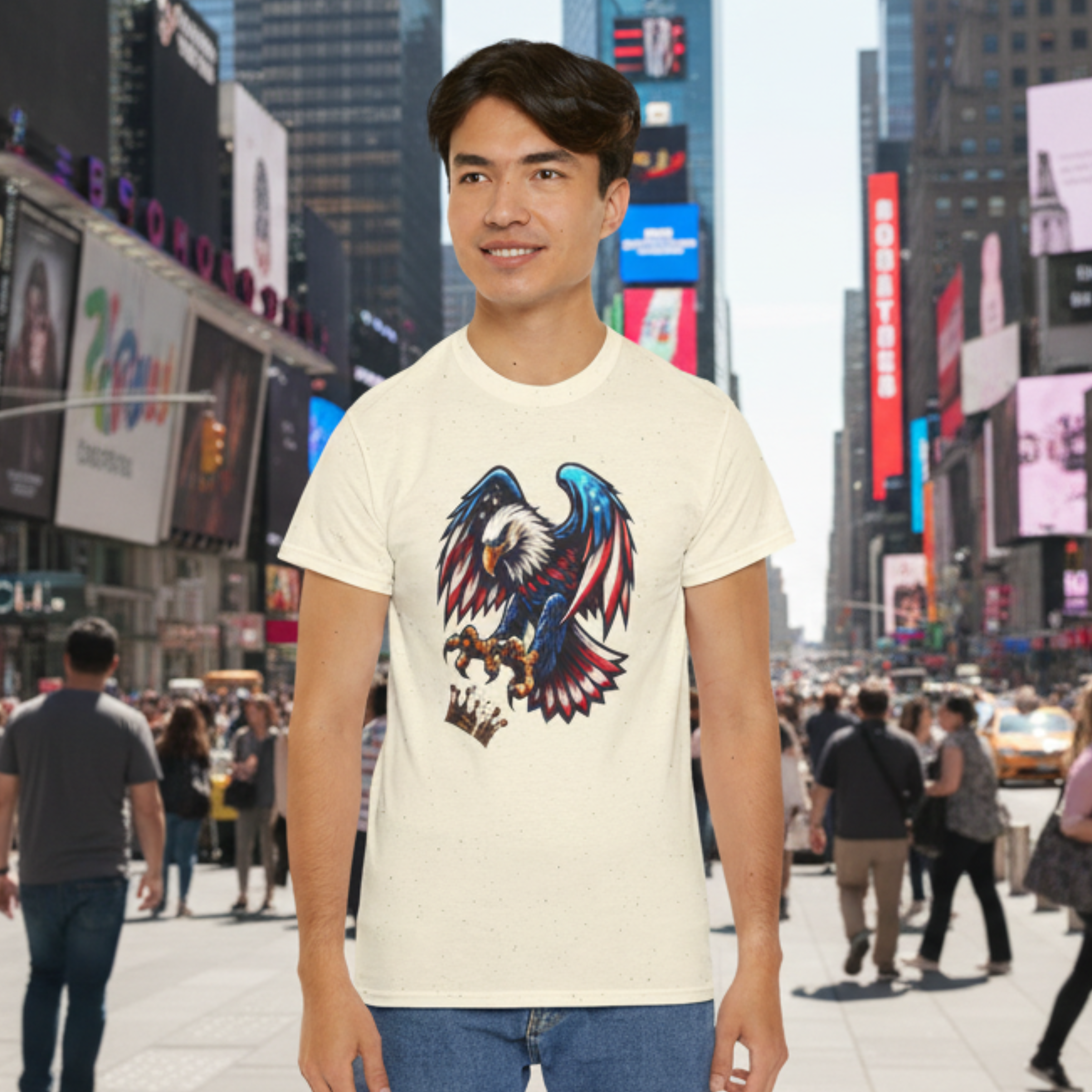 No King Protest Tee — Patriotic Bald Eagle Shattering Crown Graphic No King Protest Tee — Patriotic Bald Eagle Shattering Crown Graphic