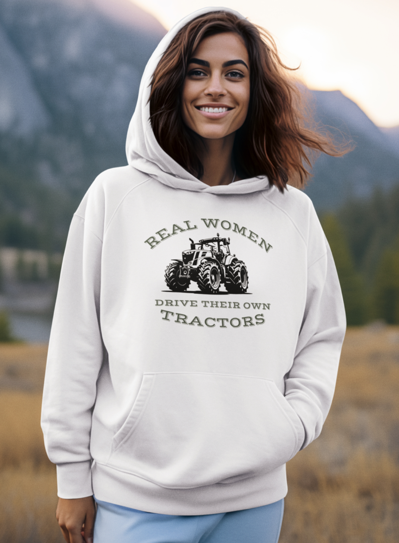 Women's 'Real Women Drive Their Own Tractors' Hoodie - Vintage Farm Sweatshirt