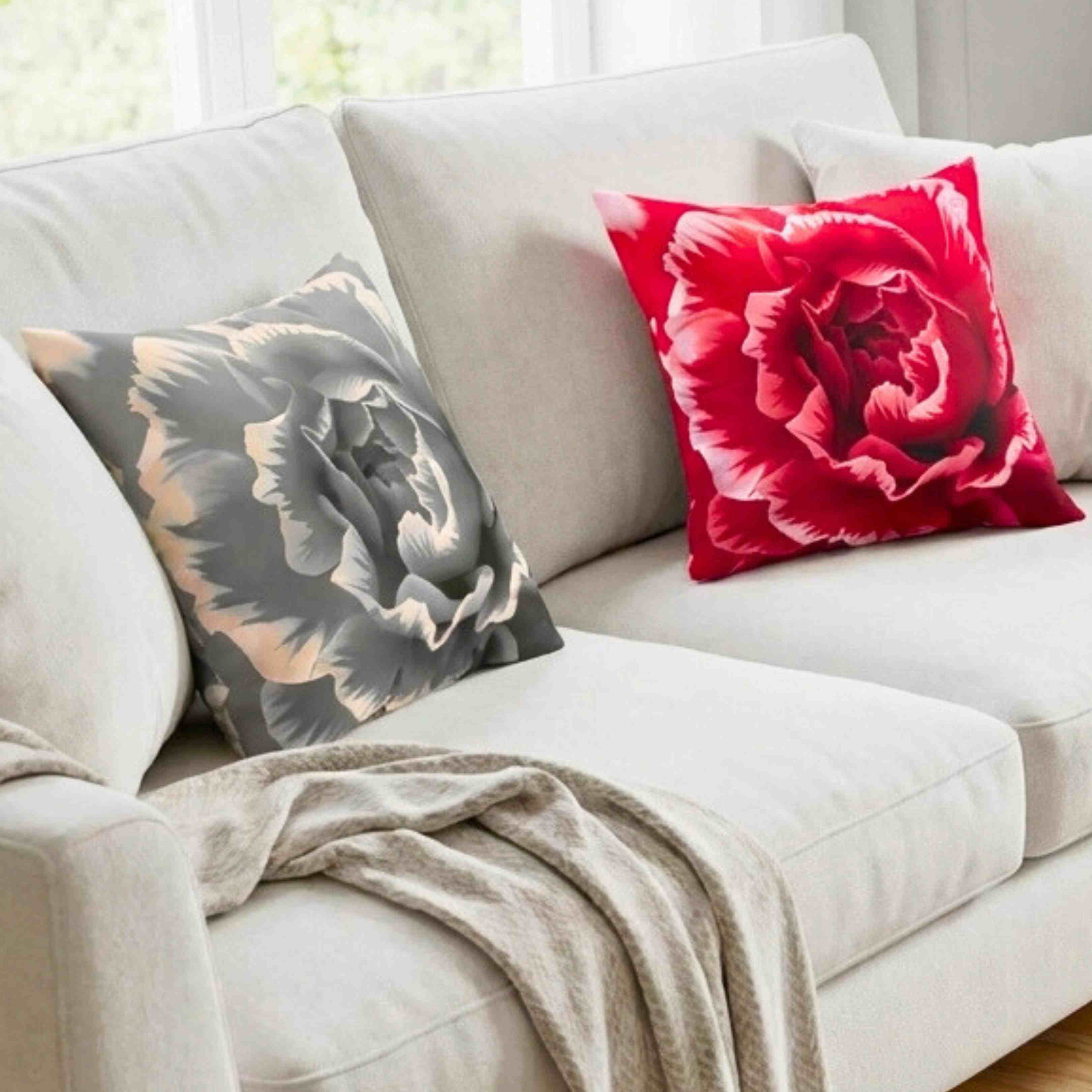 Grayscale Abstract Carnation Pillow | Square Pillow product thumbnail image