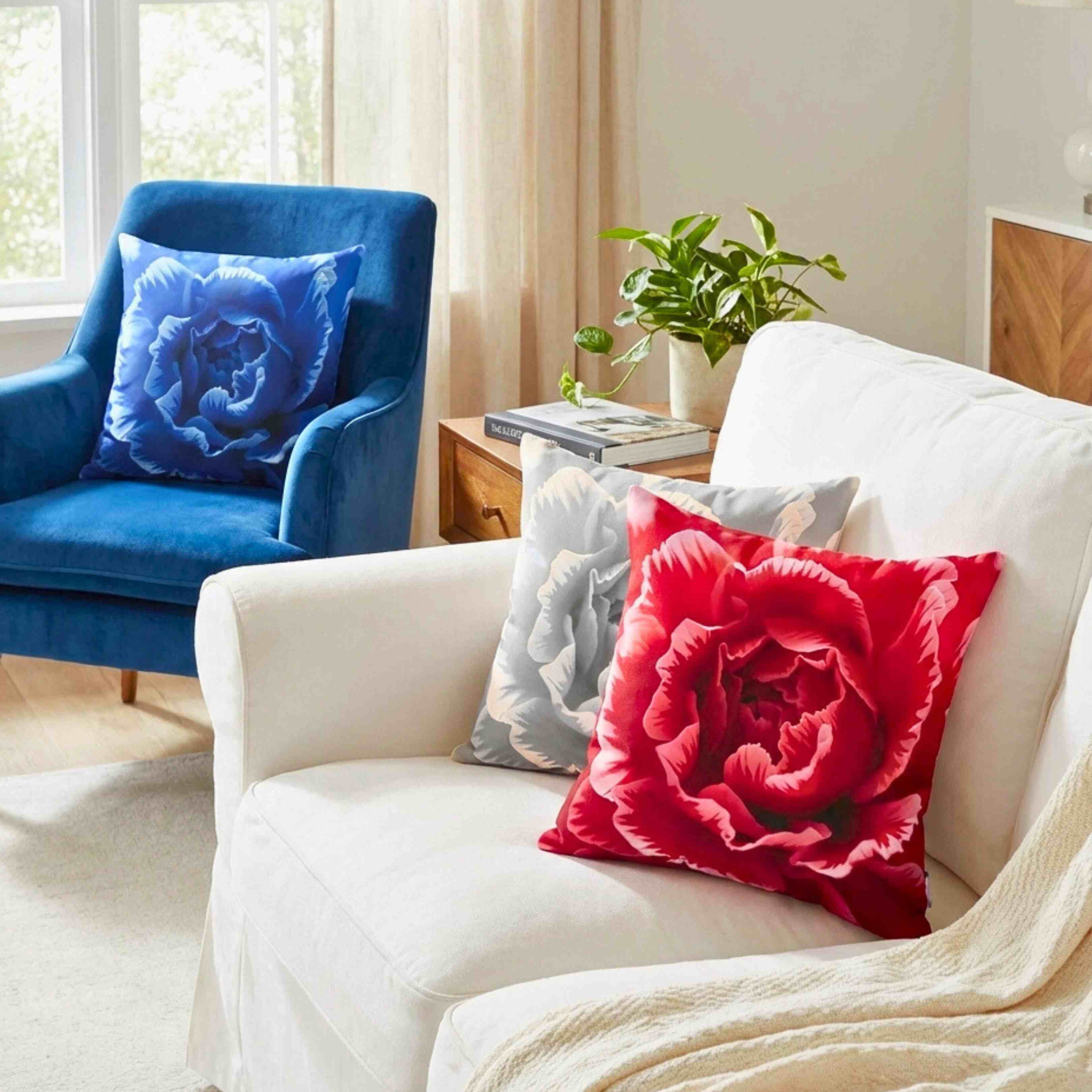 Grayscale Abstract Carnation Pillow | Square Pillow product thumbnail image