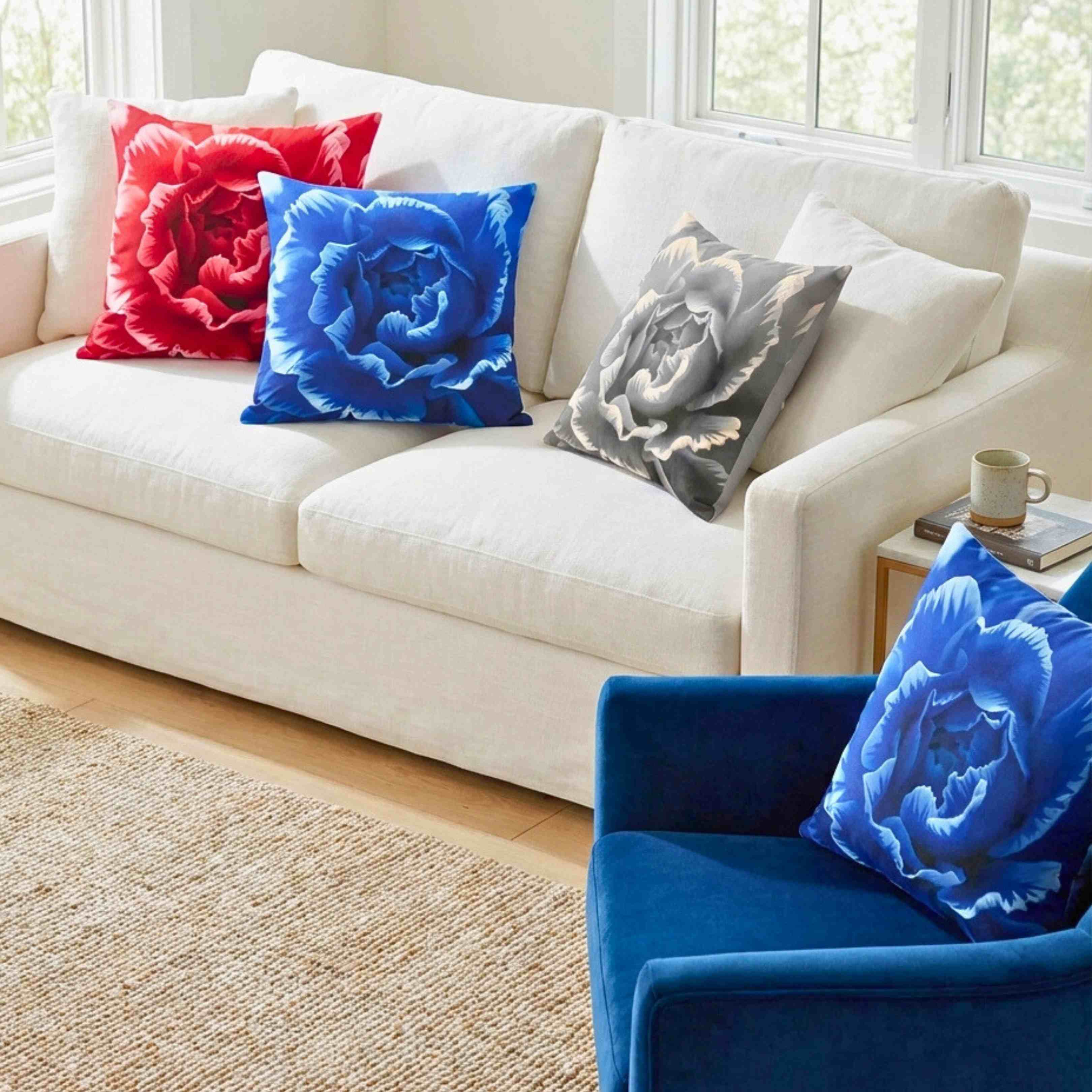 Grayscale Abstract Carnation Pillow | Square Pillow product thumbnail image