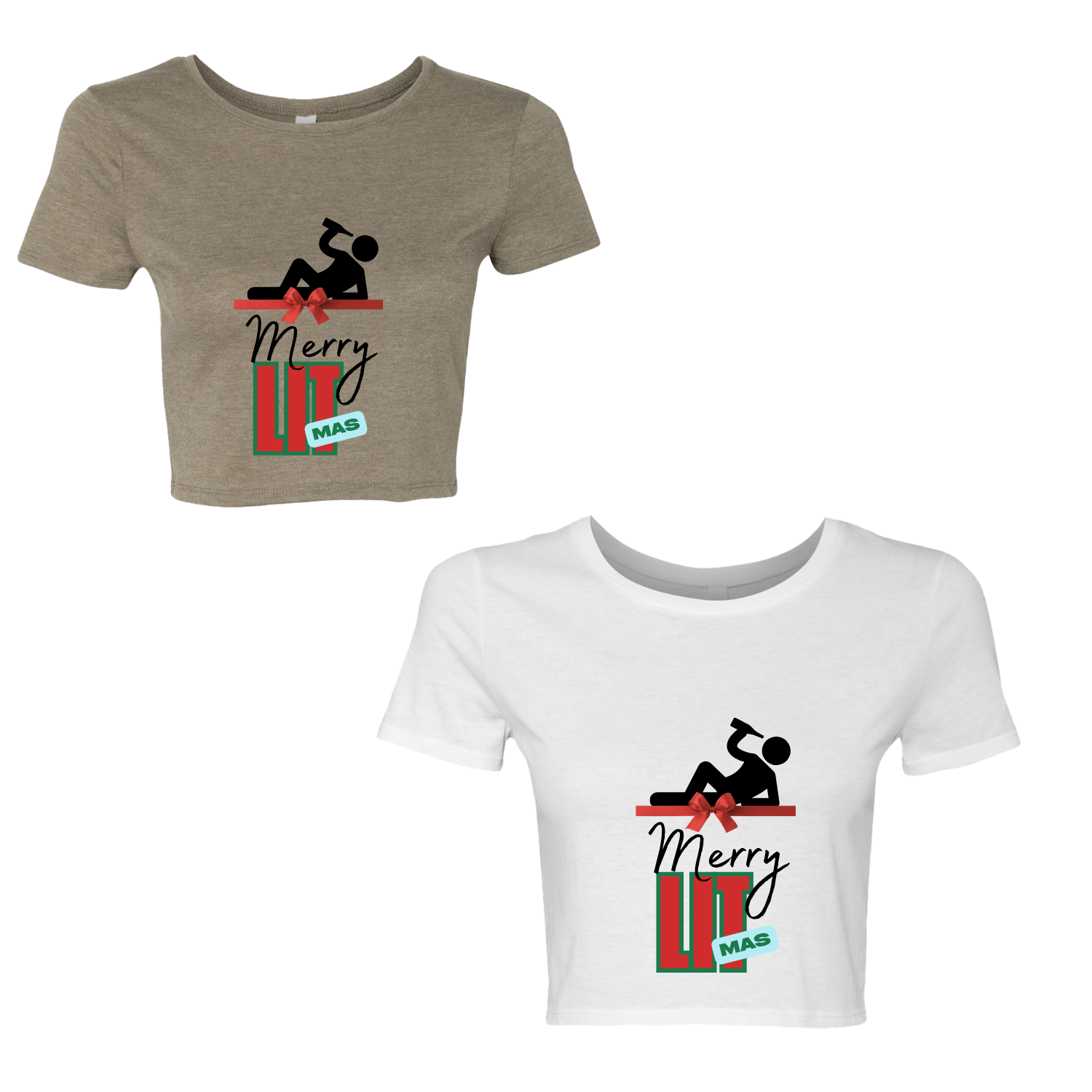 Merry LITmas Crop Tee — Funny Christmas Novelty Shirt product thumbnail image Merry LITmas Crop Tee — Funny Christmas Novelty Shirt product thumbnail image