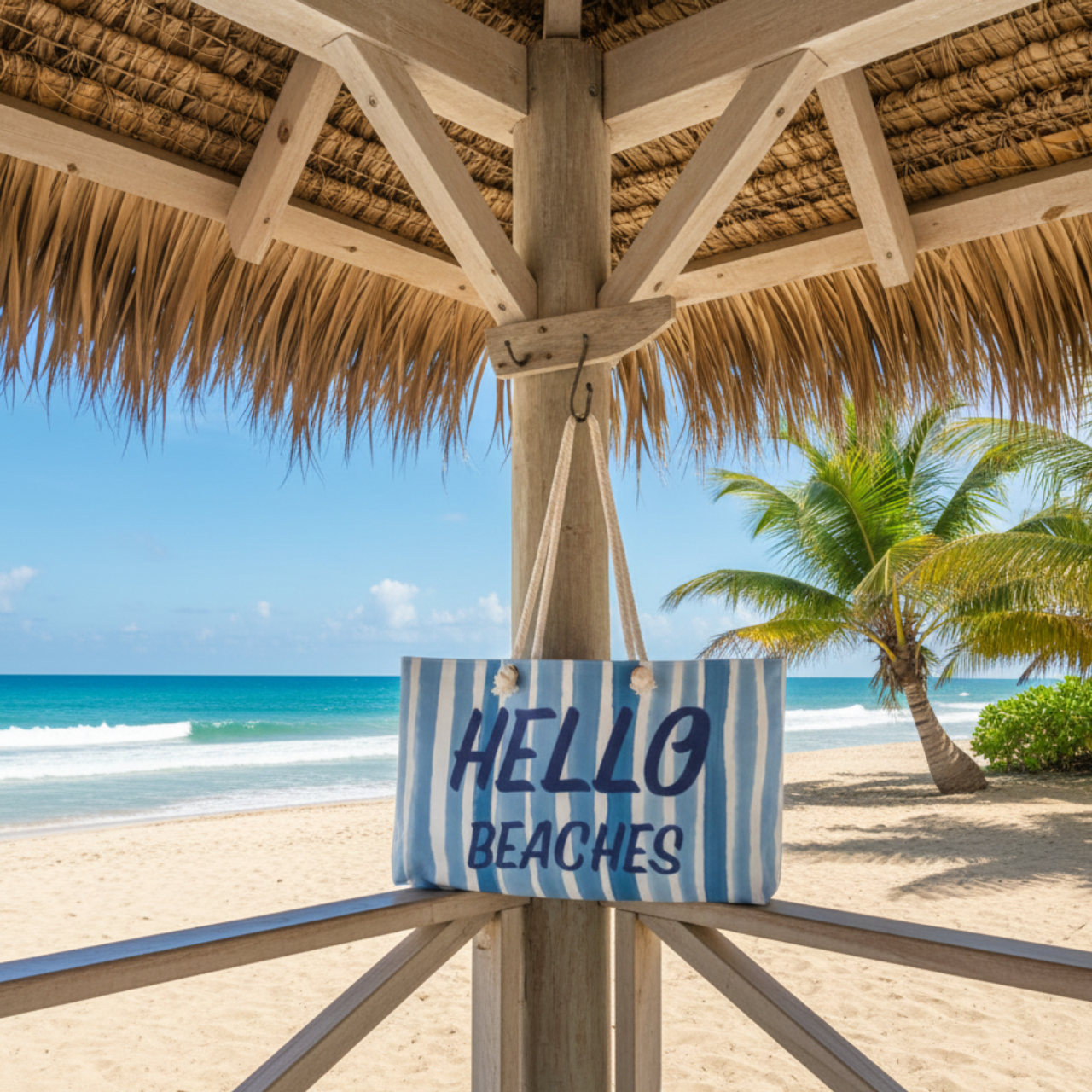 Hello Beaches Tote Bag I Blue & White Striped Beach Bag with Rope Handles, Coastal Weekender Tote, Summer Vacation Carry On, Pool Boat Bag product thumbnail image Hello Beaches Tote Bag I Blue & White Striped Beach Bag with Rope Handles, Coastal Weekender Tote, Summer Vacation Carry On, Pool Boat Bag product thumbnail image