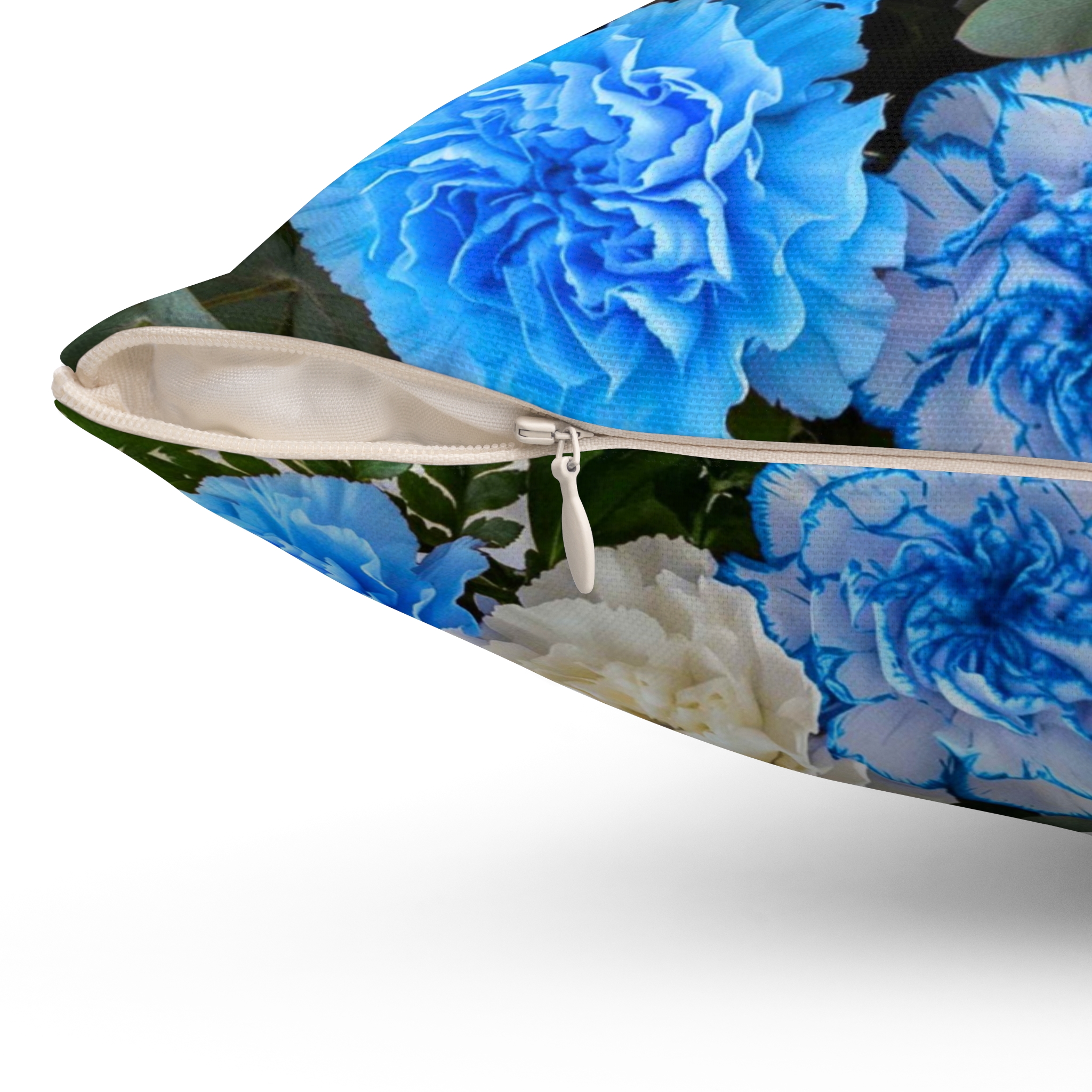 Blue and Cream Carnation Floral Pillow | Decorative Throw Pillow product thumbnail image