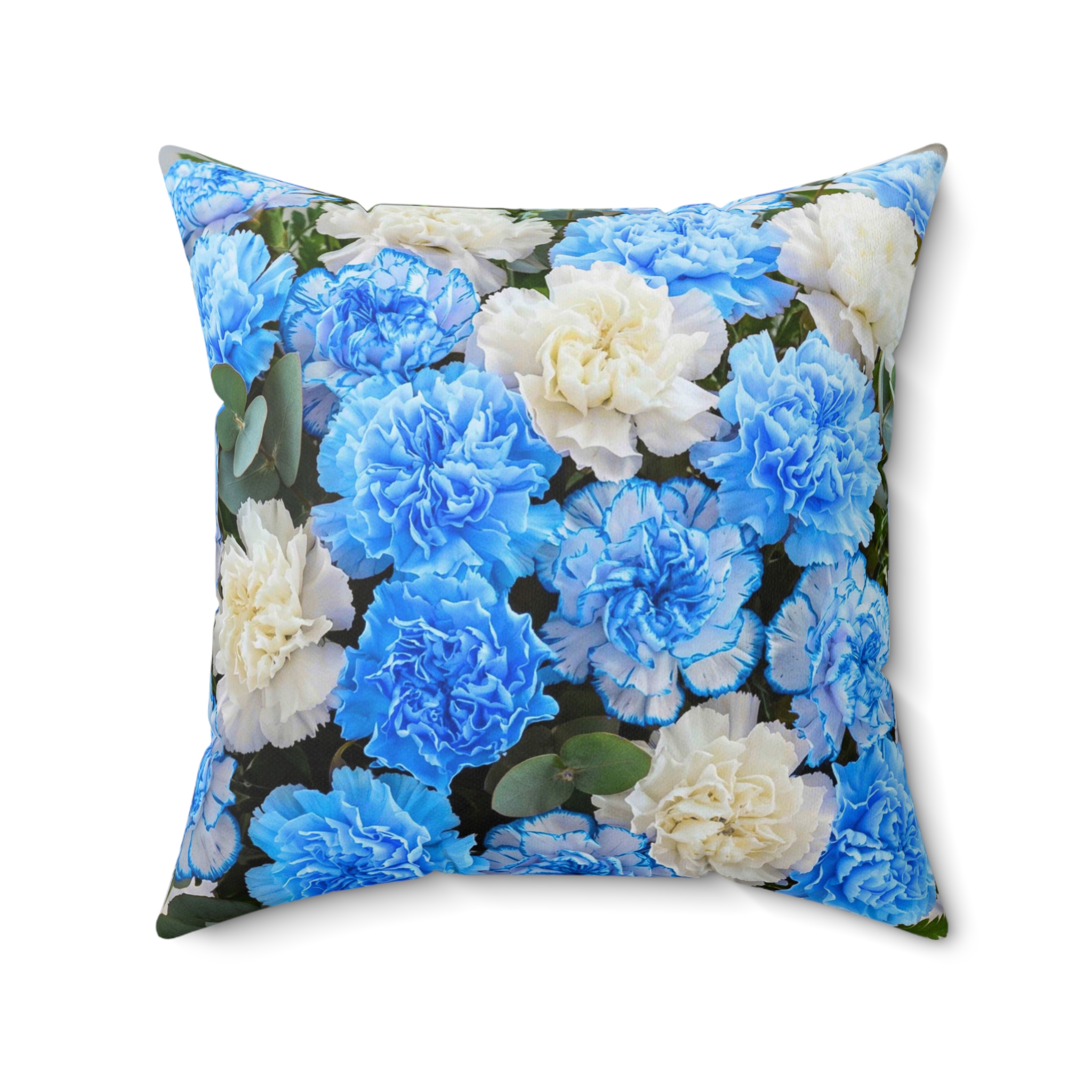 Blue and Cream Carnation Floral Pillow | Decorative Throw Pillow product thumbnail image