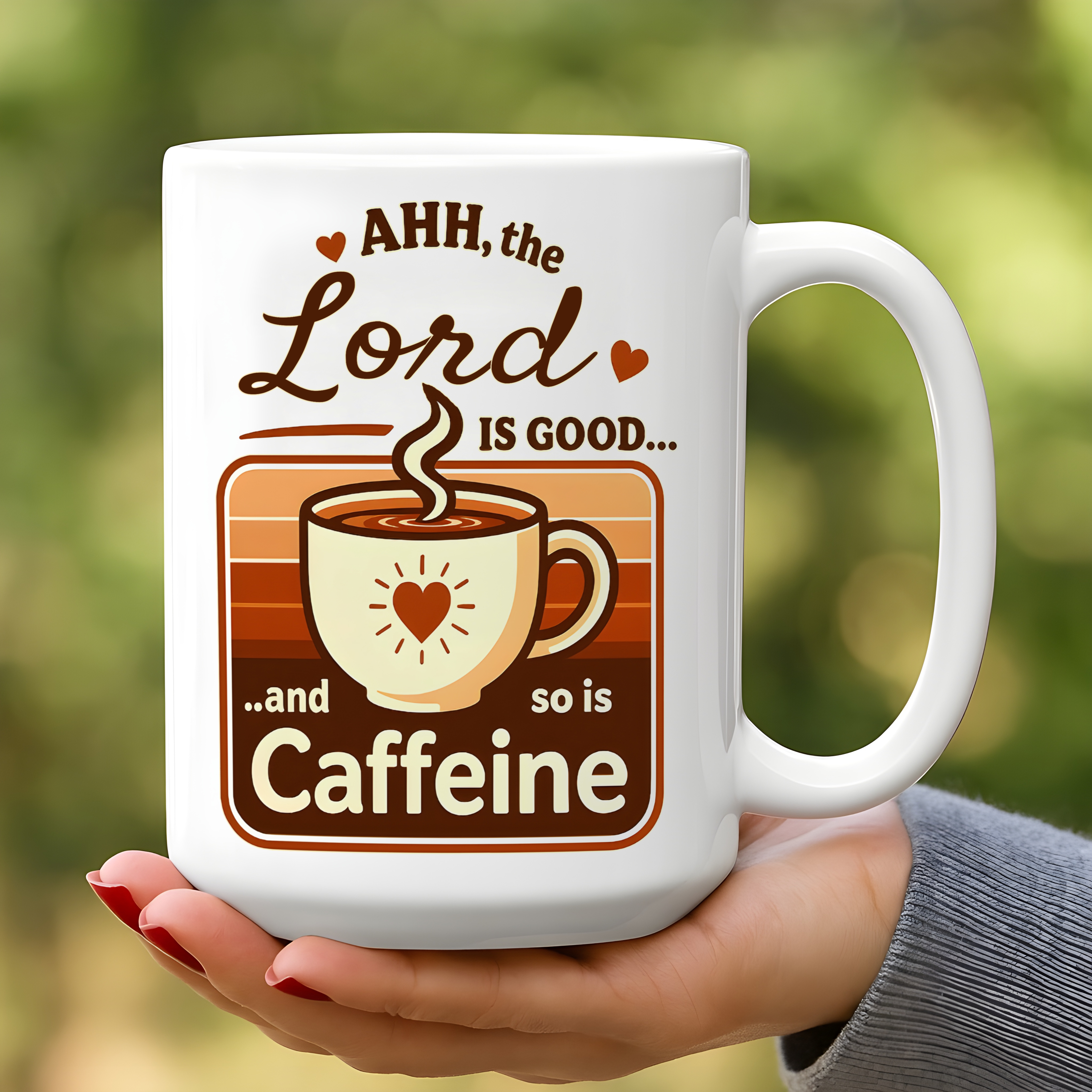 Ahh the Lord Is Good and So Is Caffeine Christian Mug – Funny Faith Coffee Cup, Psalm 34:8 Mug, Christian Gift for Coffee Lovers, 11oz and 15oz Options product thumbnail image