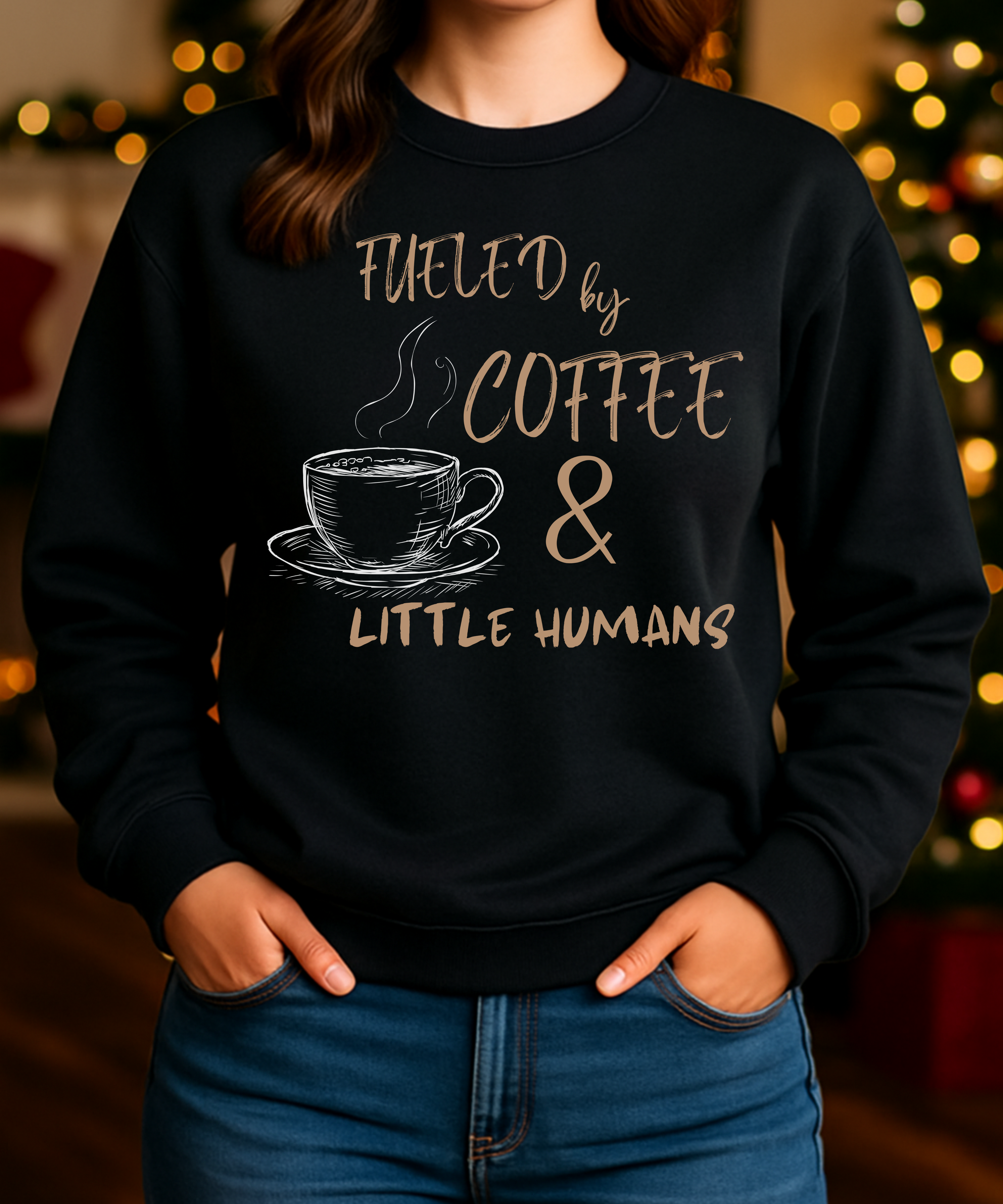 Fueled by Coffee &amp; Little Humans Sweatshirt | Teacher Sweatshirt | Cozy Coffee Lover Crewneck | Neutral &amp; Winter Colors | Teacher Gift product thumbnail image