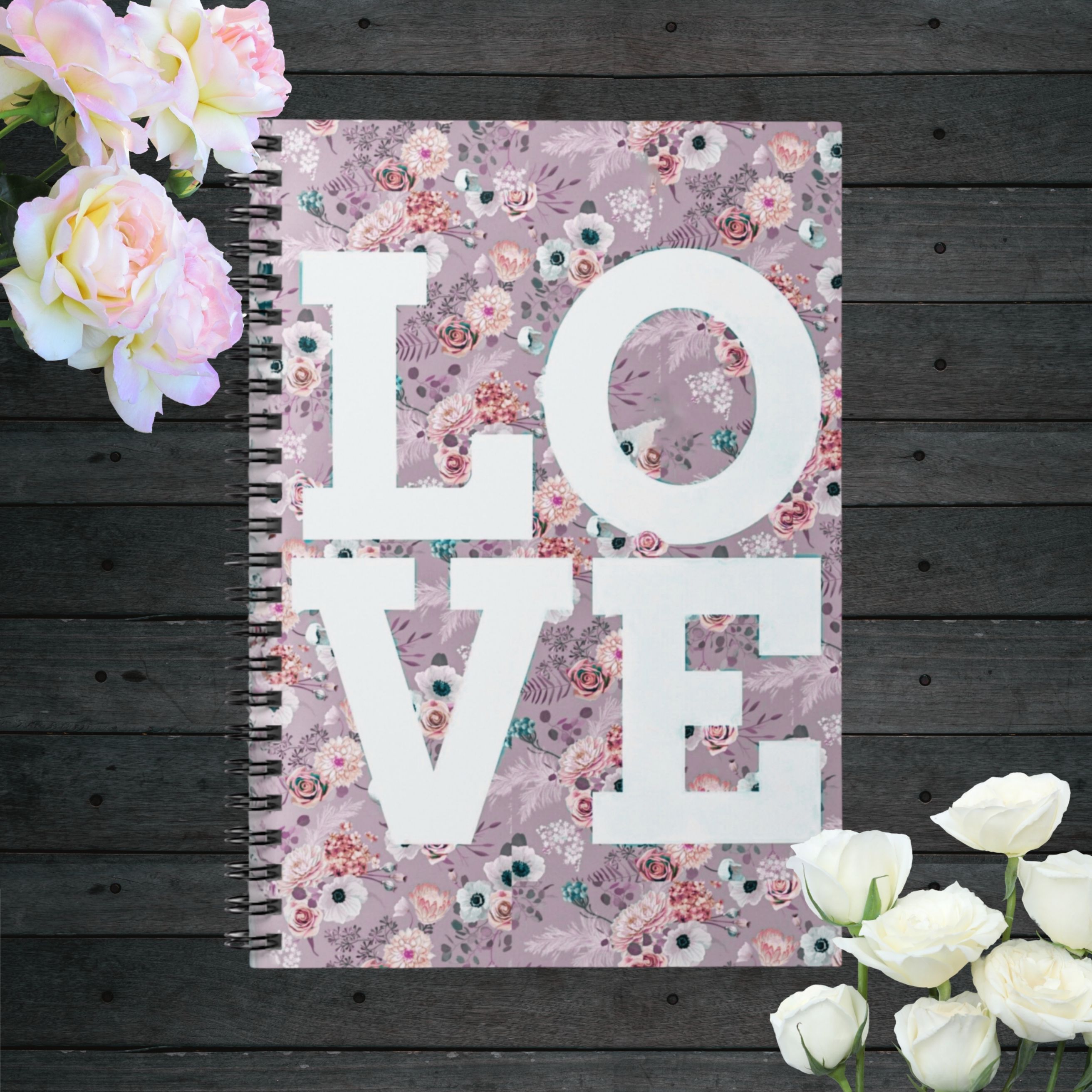 LOVE Floral Typography Spiral Notebook — Ruled Journal for Notes &amp; Gifts