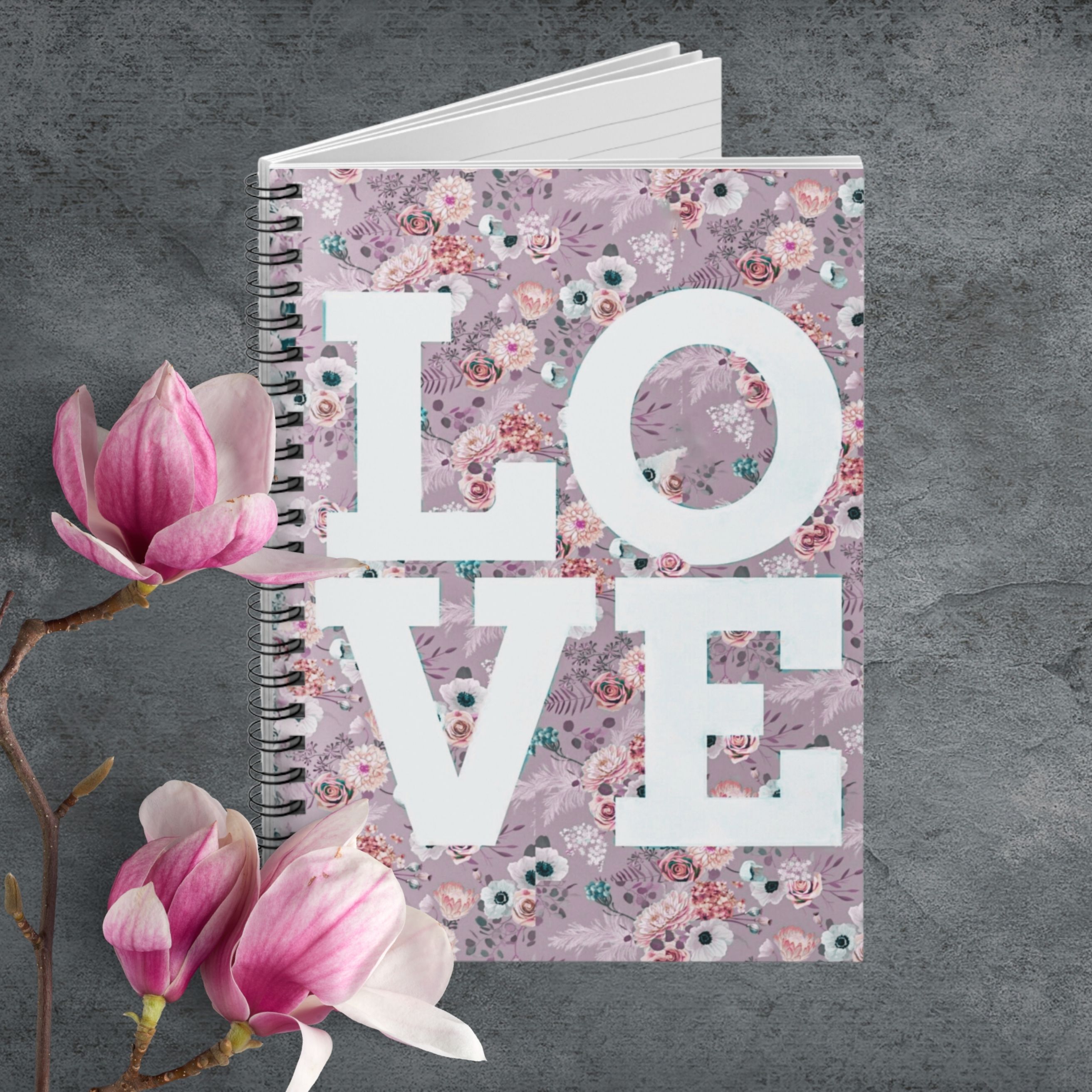 LOVE Floral Typography Spiral Notebook — Ruled Journal for Notes &amp; Gifts product thumbnail image
