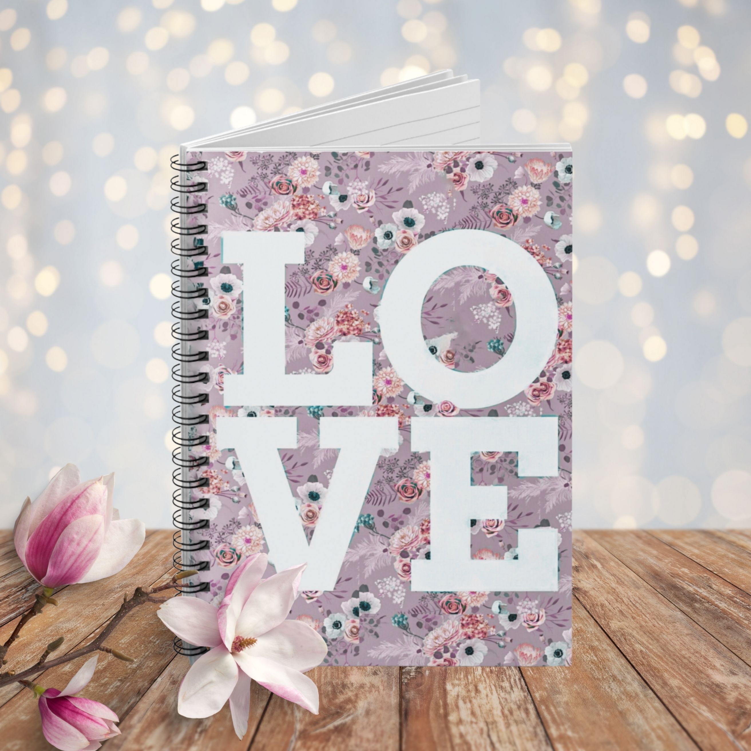 LOVE Floral Typography Spiral Notebook — Ruled Journal for Notes &amp; Gifts product thumbnail image