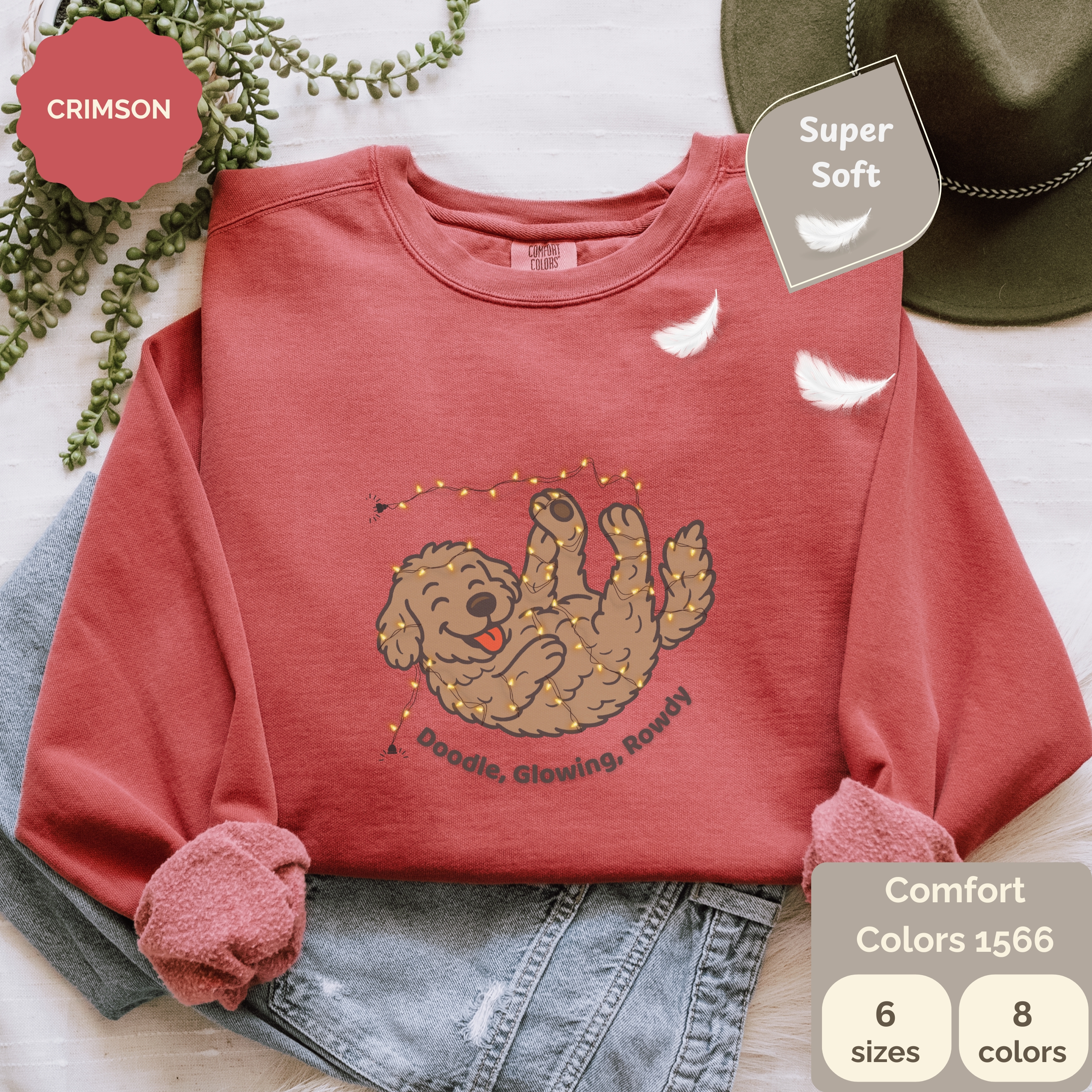 Goldendoodle Christmas Lights Sweater, Doodle Glowing Rowdy Comfort Colors 1566, Funny Dog Mom Holiday Gift product thumbnail image Goldendoodle Christmas Lights Sweater, Doodle Glowing Rowdy Comfort Colors 1566, Funny Dog Mom Holiday Gift product thumbnail image