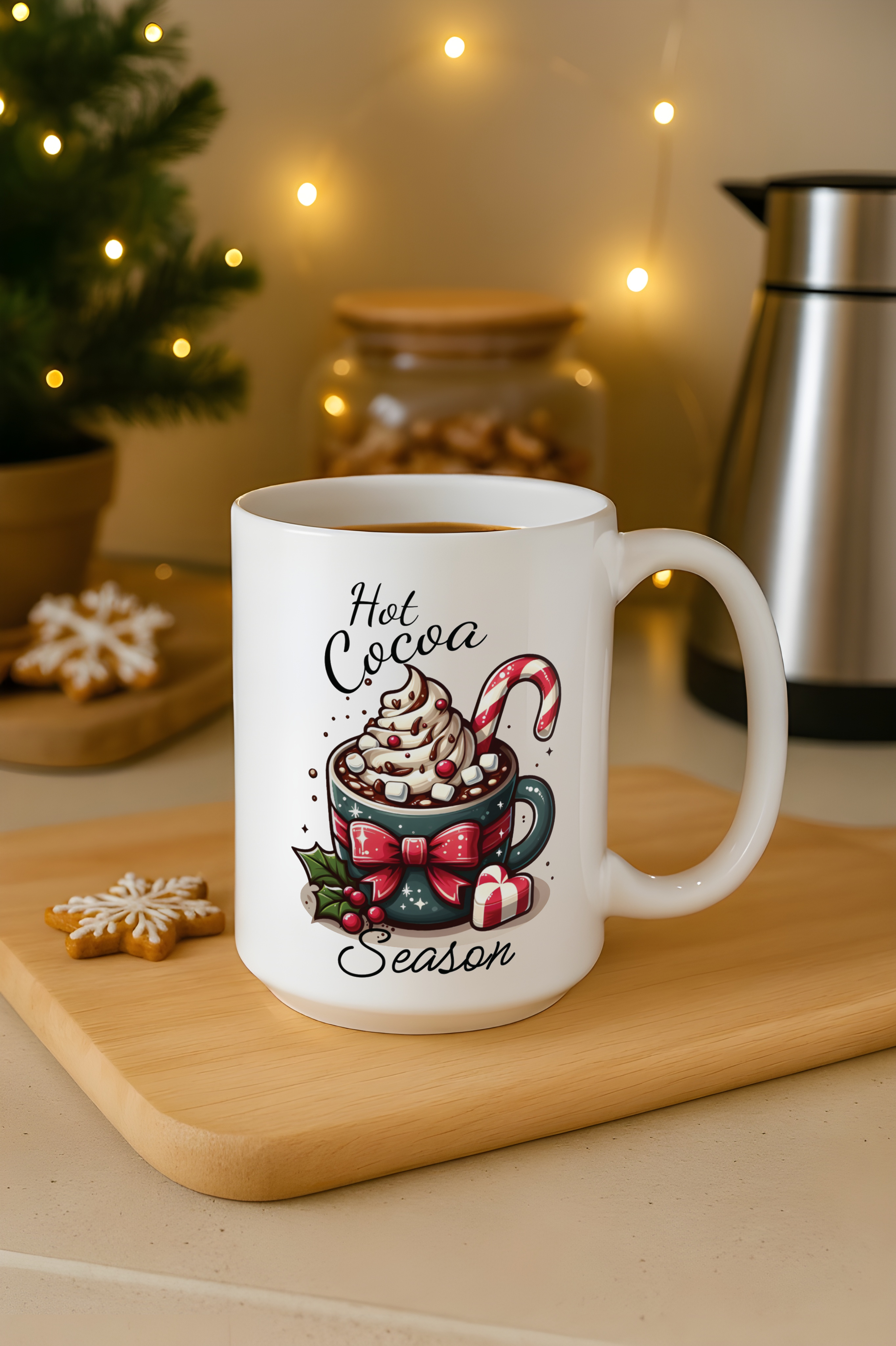 Hot Cocoa Season Christmas Mug – Cute Holiday Hot Chocolate Cup with Candy Cane &amp; Marshmallows | Christmas Gift Mug | Cozy Winter Ceramic Mug 11oz/15oz product thumbnail image