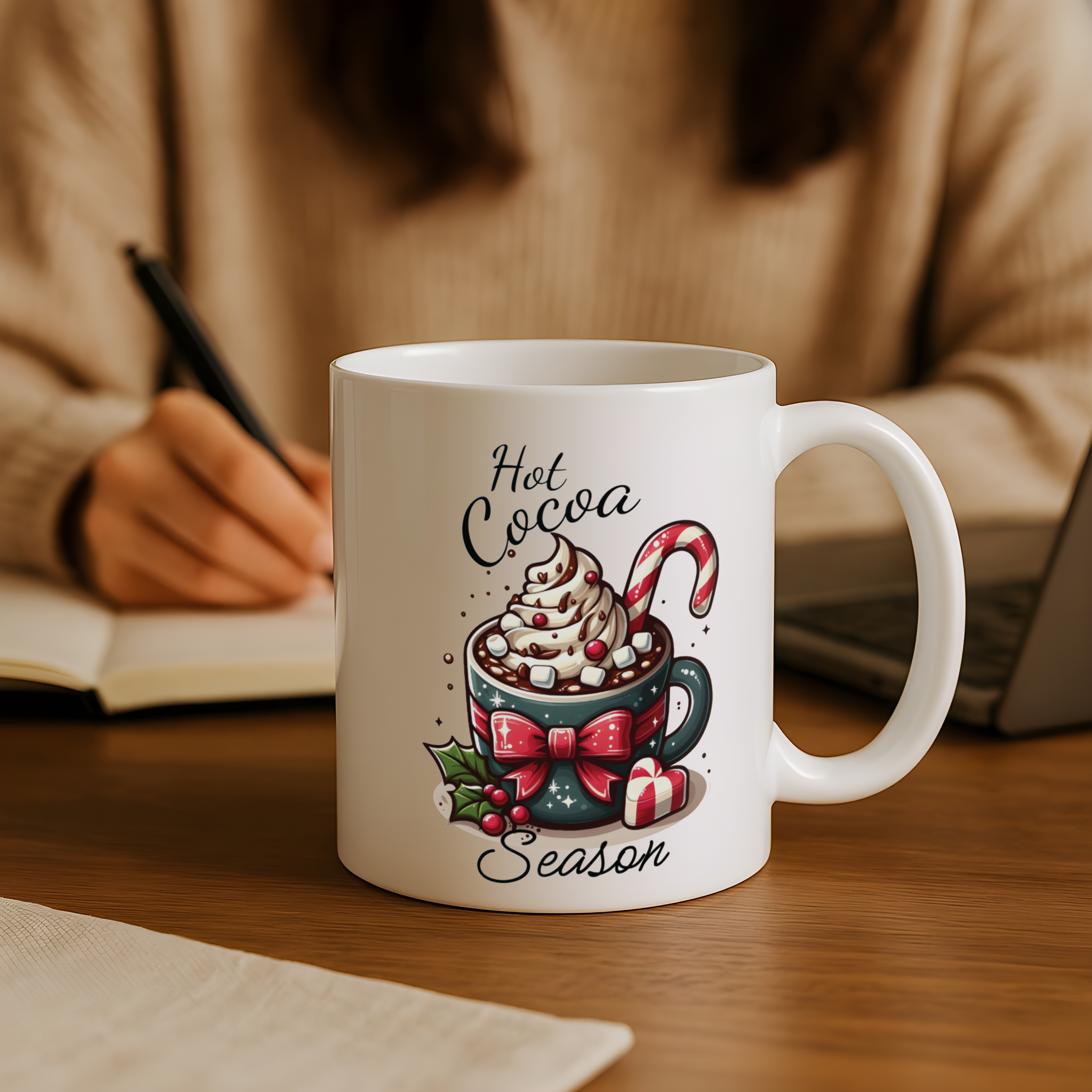 Hot Cocoa Season Christmas Mug – Cute Holiday Hot Chocolate Cup with Candy Cane &amp; Marshmallows | Christmas Gift Mug | Cozy Winter Ceramic Mug 11oz/15oz product thumbnail image
