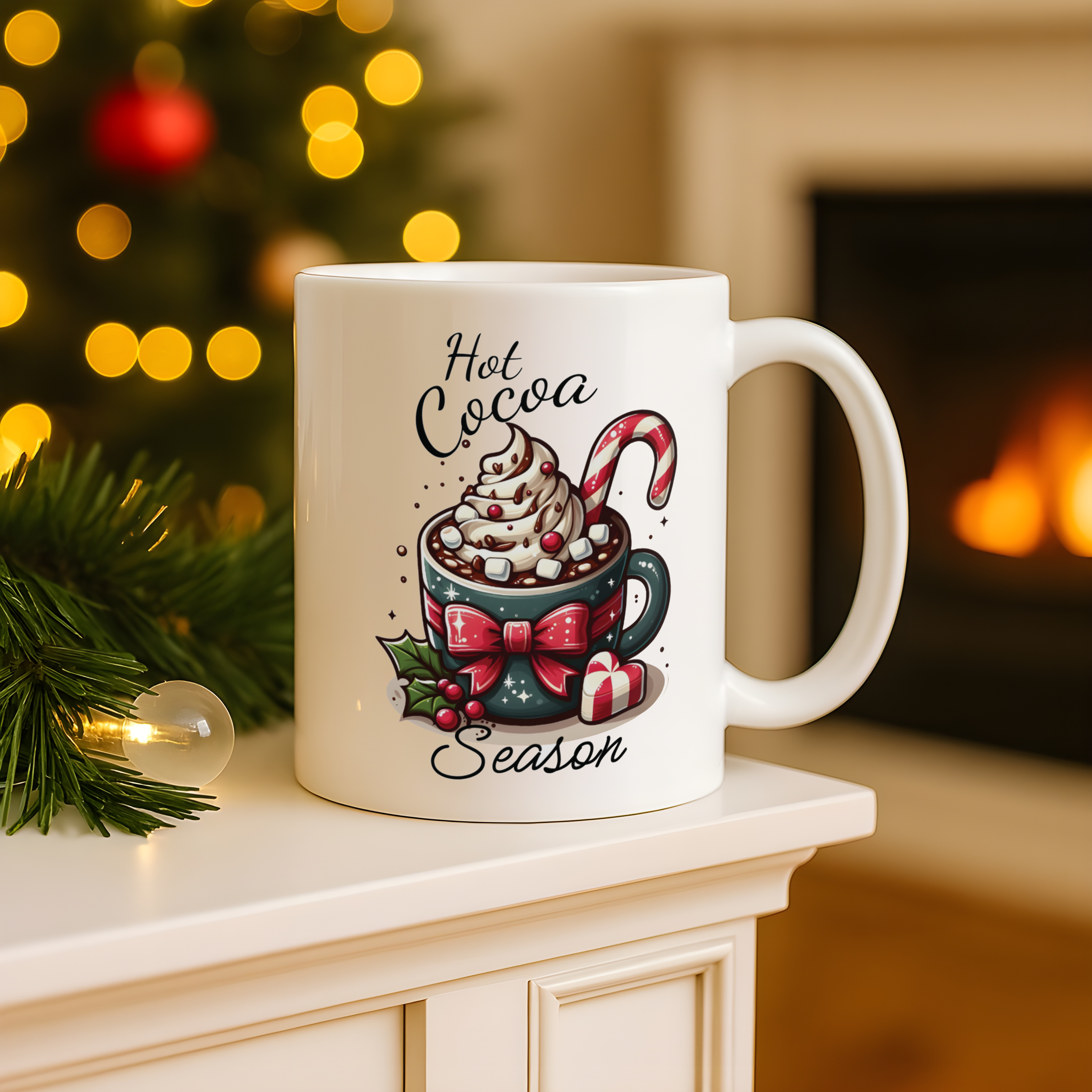 Hot Cocoa Season Christmas Mug – Cute Holiday Hot Chocolate Cup with Candy Cane &amp; Marshmallows | Christmas Gift Mug | Cozy Winter Ceramic Mug 11oz/15oz product thumbnail image